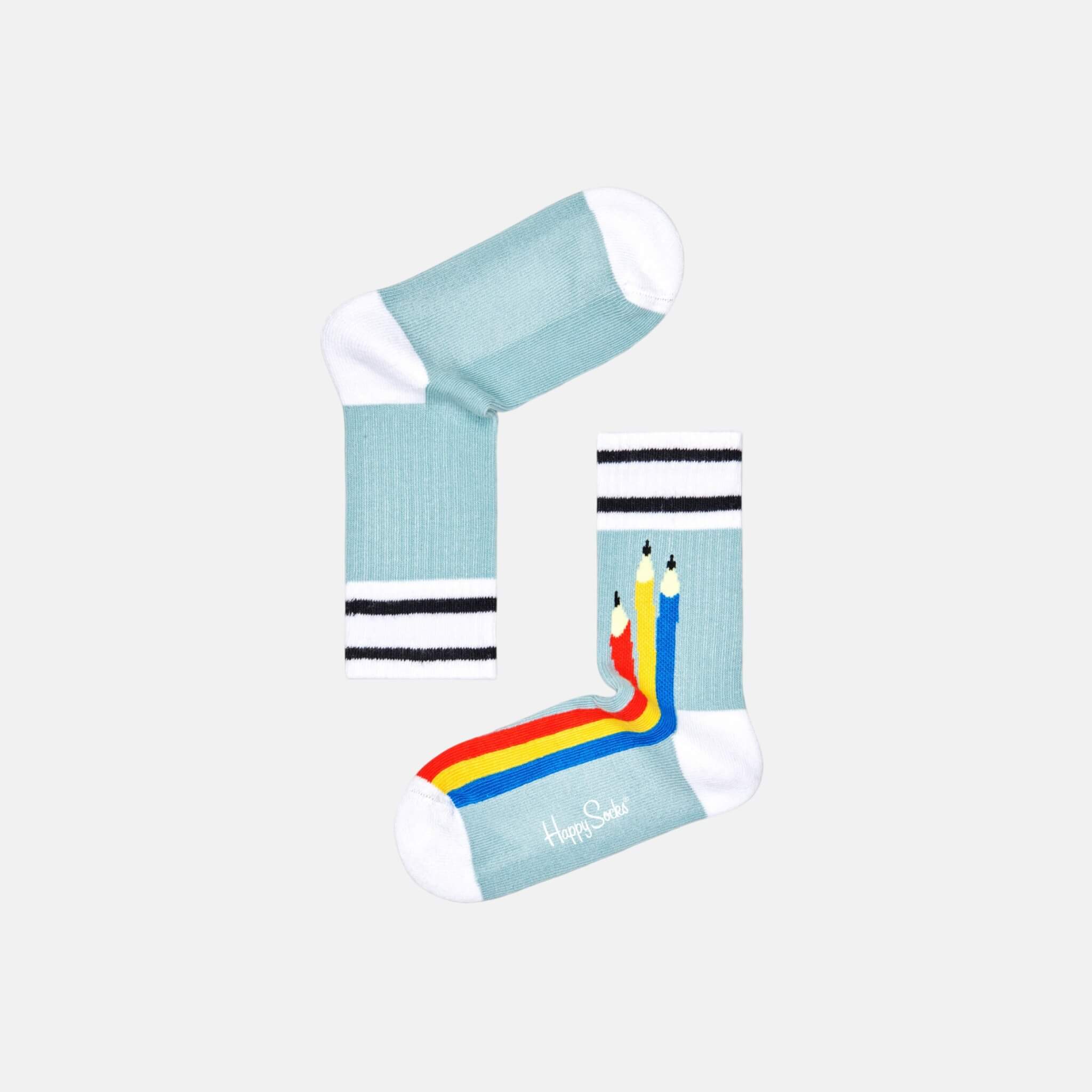 Dětské světle modré vroubkované ponožky Happy Socks s tužkami, vzor Pen