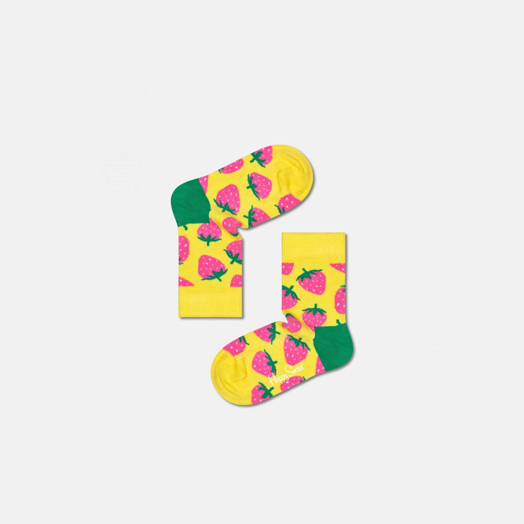 Dětské žluté ponožky Happy Socks s jahodami, vzor Strawberry