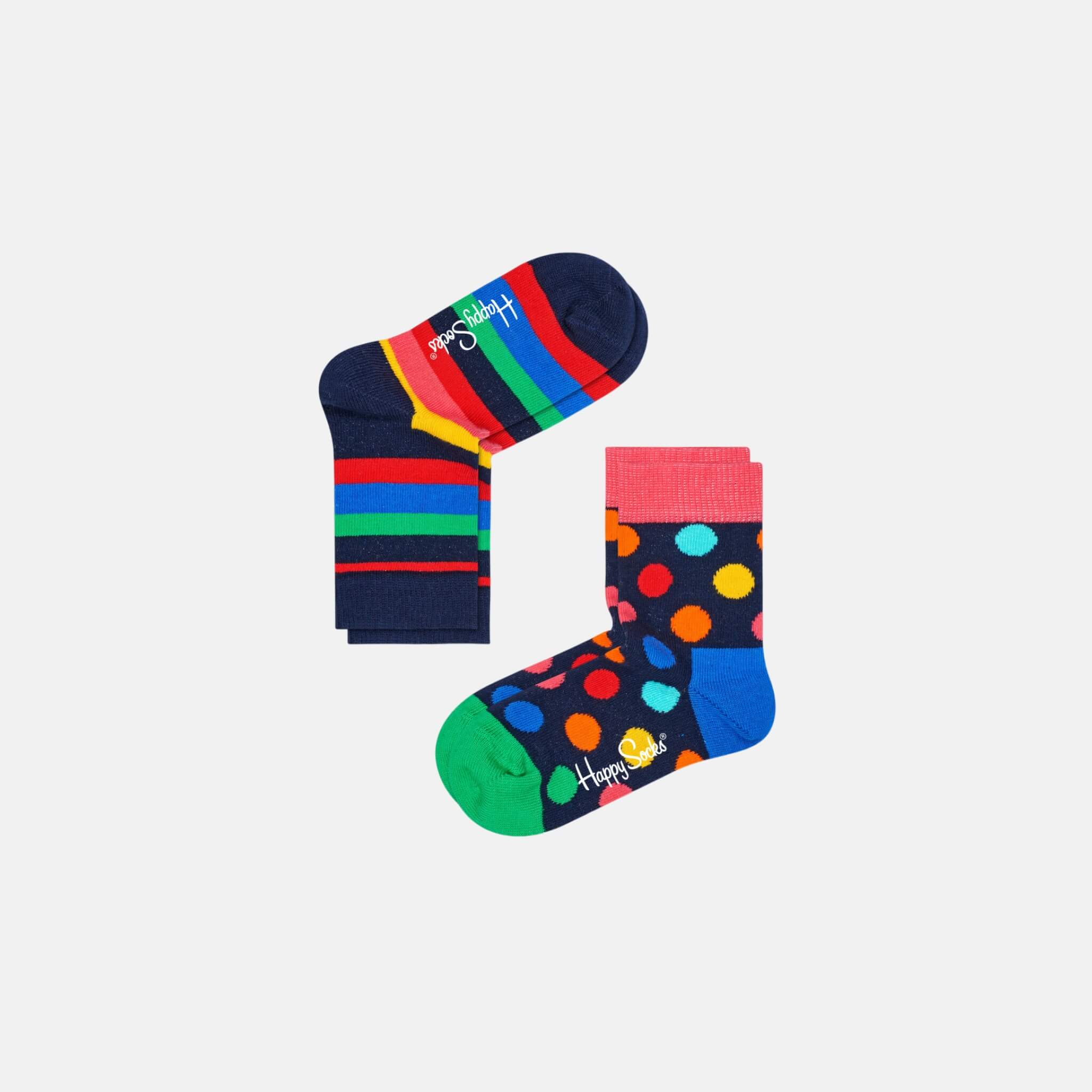 Dětské barevné ponožky Happy Socks, dva páry – Stripes a Big Dot