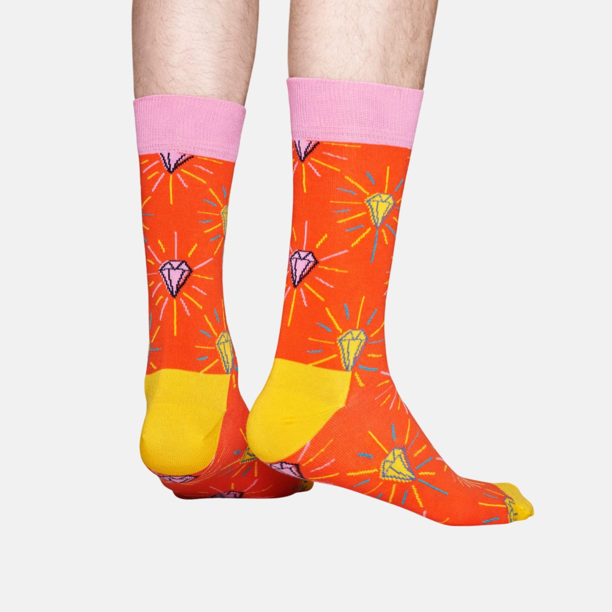 Oranžovo-žluté ponožky s diamantem z kolekce Happy Socks x Pink Panther, vzor Pink Plunk Plink