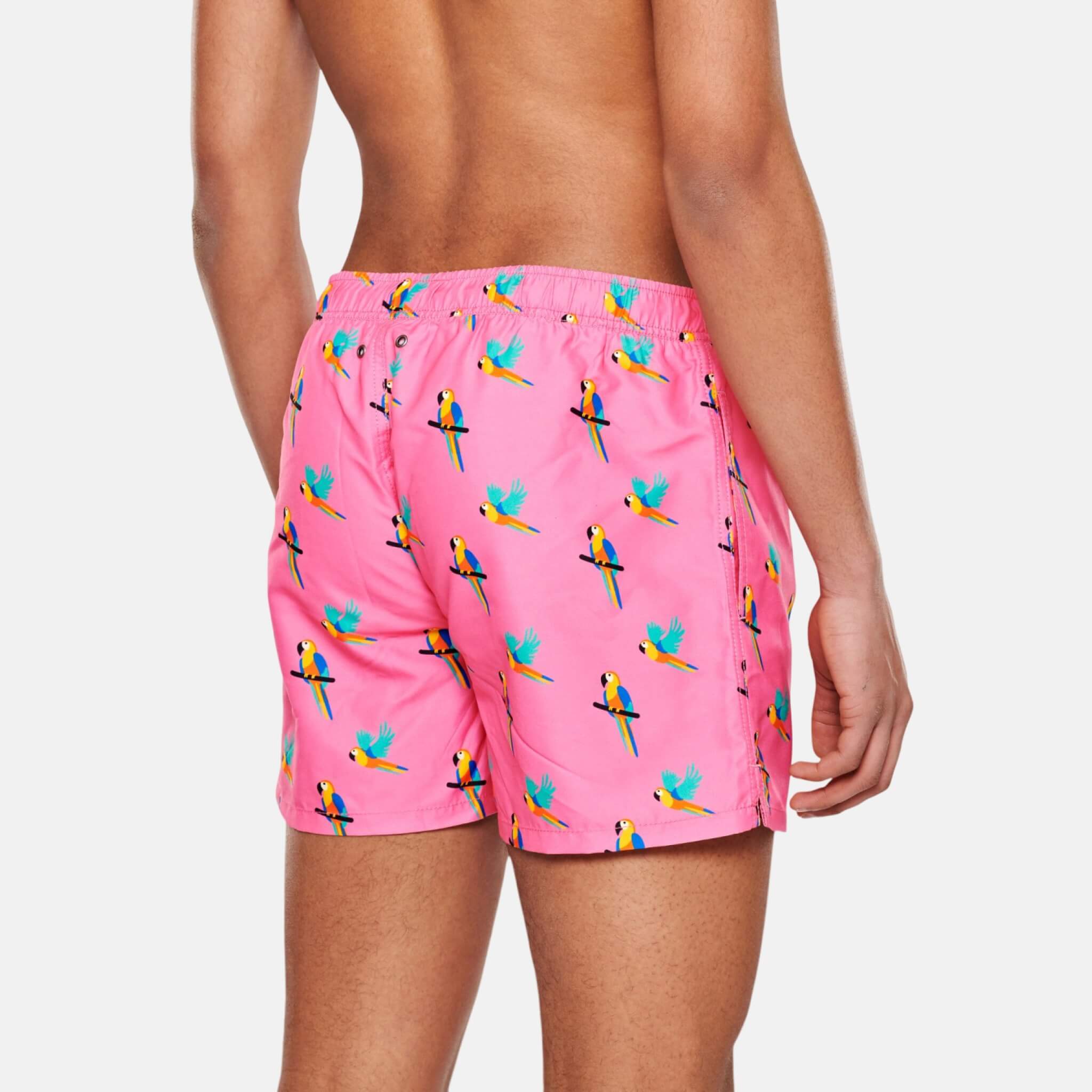 Růžové pánské plavky Happy Socks s papoušky, vzor Parrot