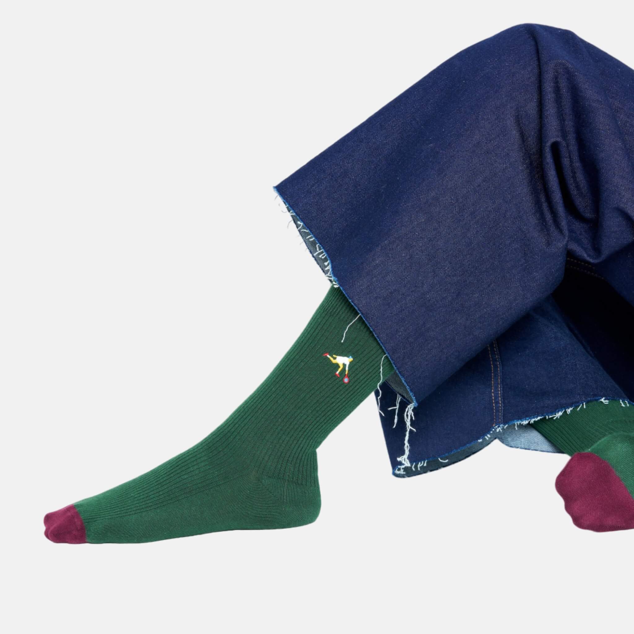 Zelené vroubkované ponožky Happy Socks s vyšitým tenistou, vzor Game Set