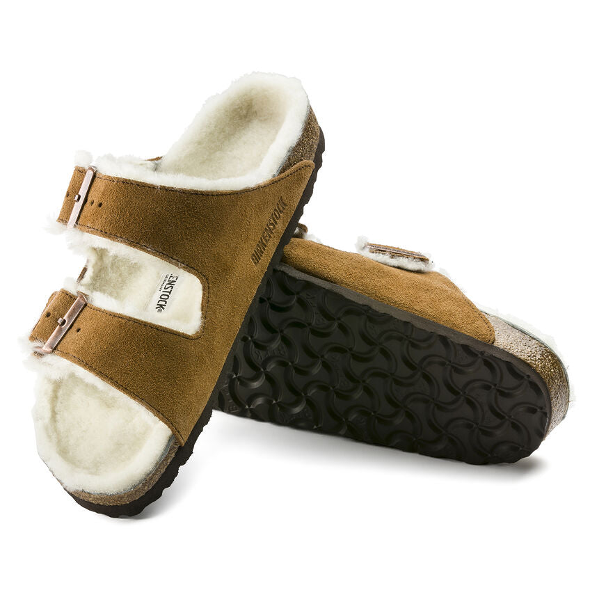 Hnědé pantofle Birkenstock Arizona Shearling Suede Leather