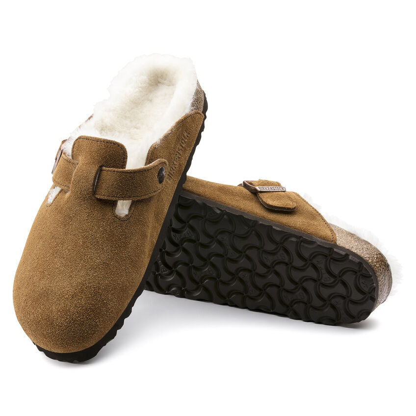 Hnědé pantofle Birkenstock Boston Shearling Suede Leather