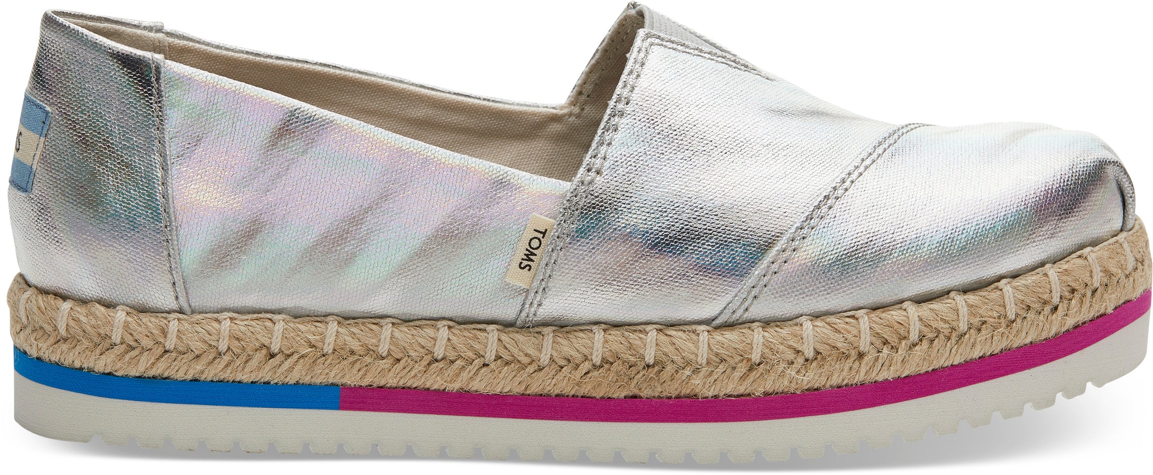 Dámské stříbrné espadrilky na platformě TOMS Silver Iridescent Alpargata