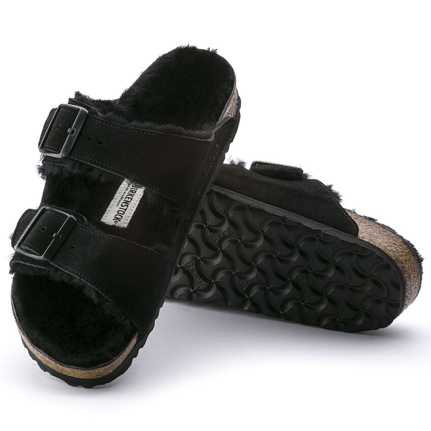 Černé pantofle Birkenstock Arizona Shearling Suede Leather