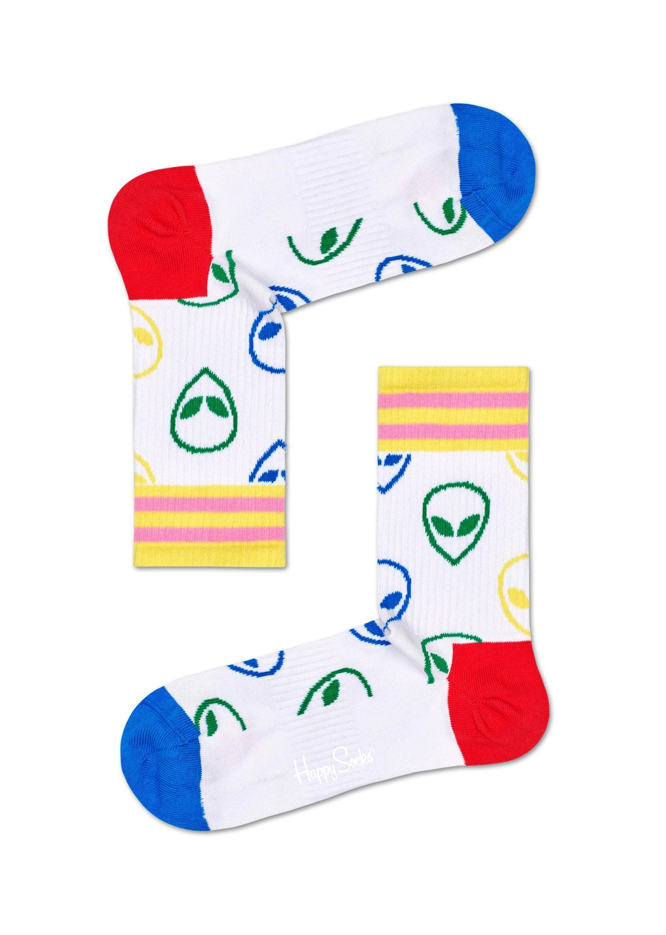 Středně vysoké bílé ponožky Happy Socks s ufony, vzor Alien // KOLEKCE ATHLETIC