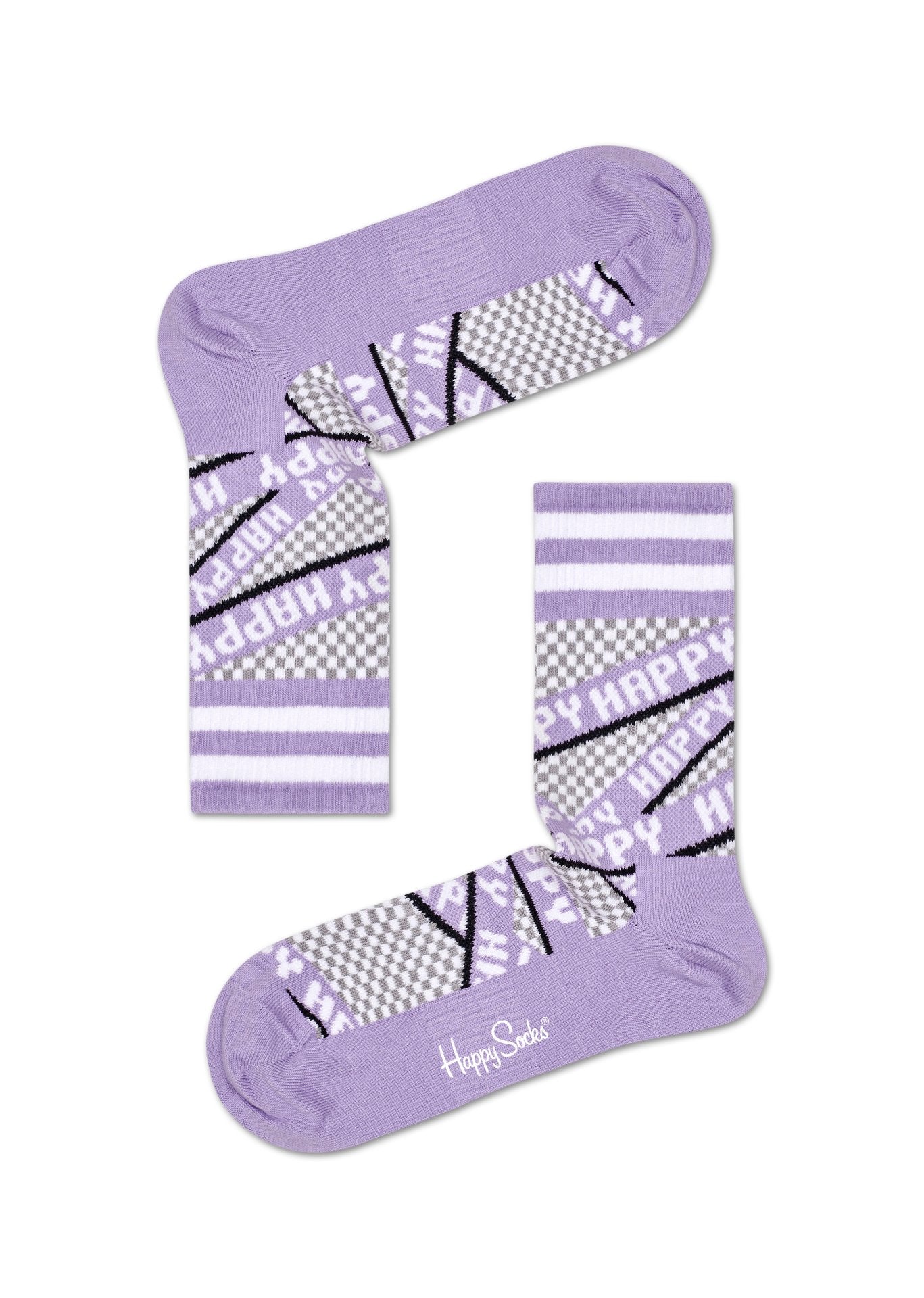 Středně vysoké fialové ponožky Happy Socks s nápisy Happy, vzor Ribbon // KOLEKCE ATHLETIC