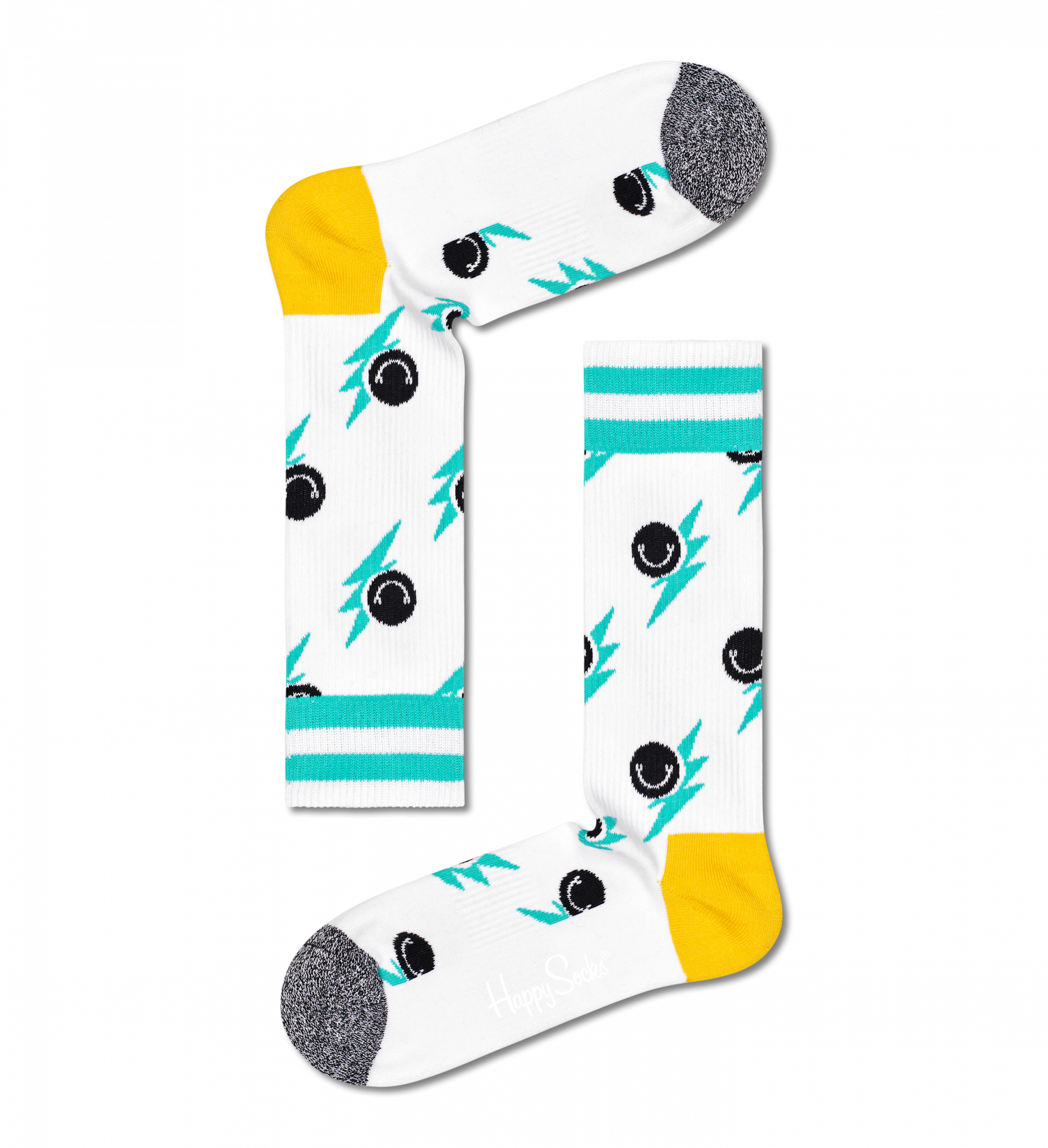 Bílé ponožky Happy Socks, vzor Smile Flash // KOLEKCE ATHLETIC