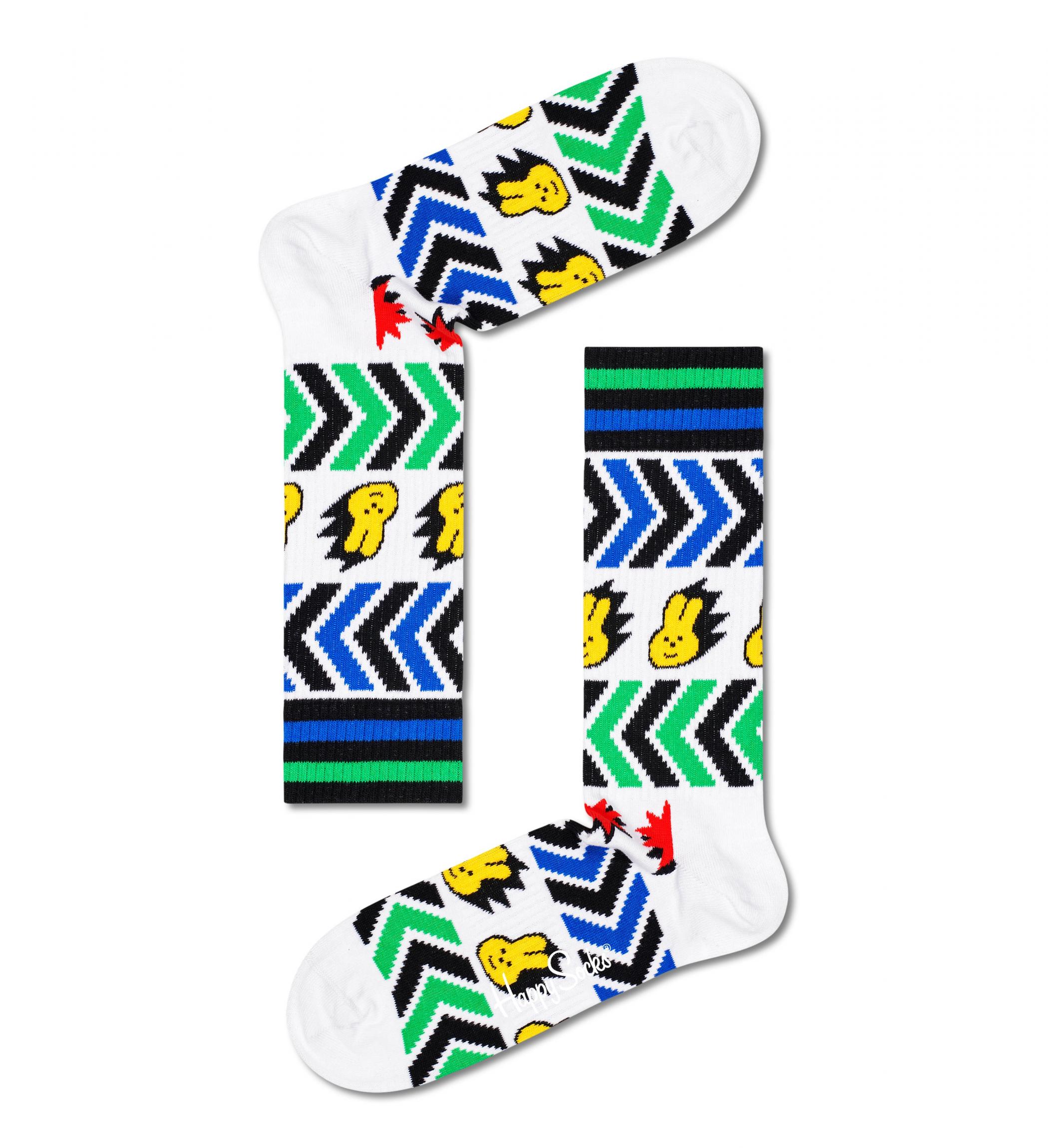 Bílé ponožky Happy Socks, vzor Speed // KOLEKCE ATHLETIC