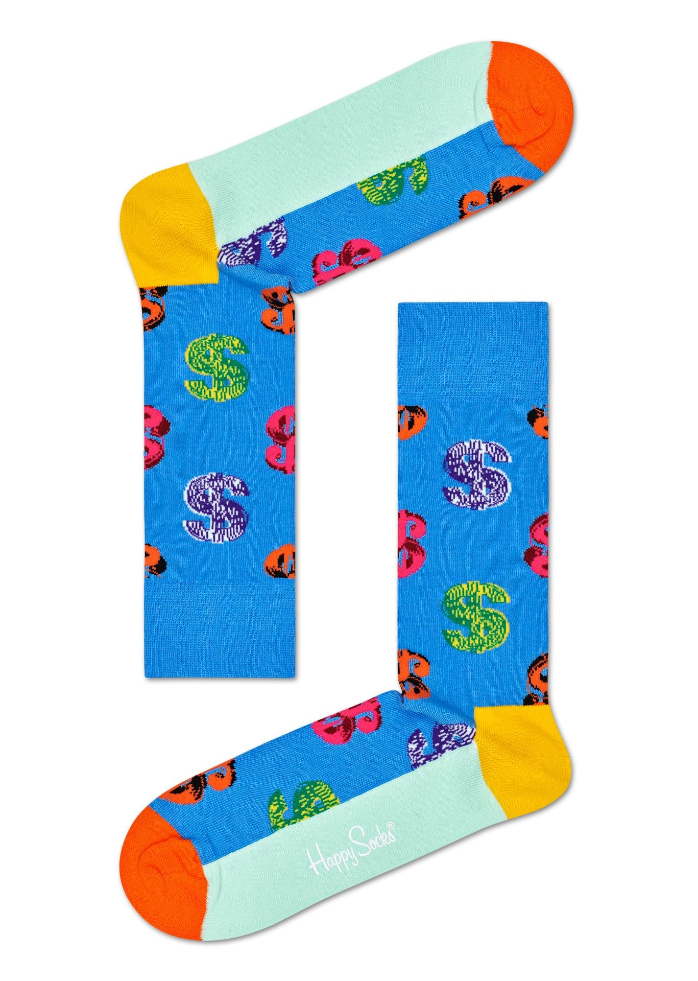 Modré ponožky se znakem dolaru z kolekce Happy Socks x Andy Warhol, vzor Dollar