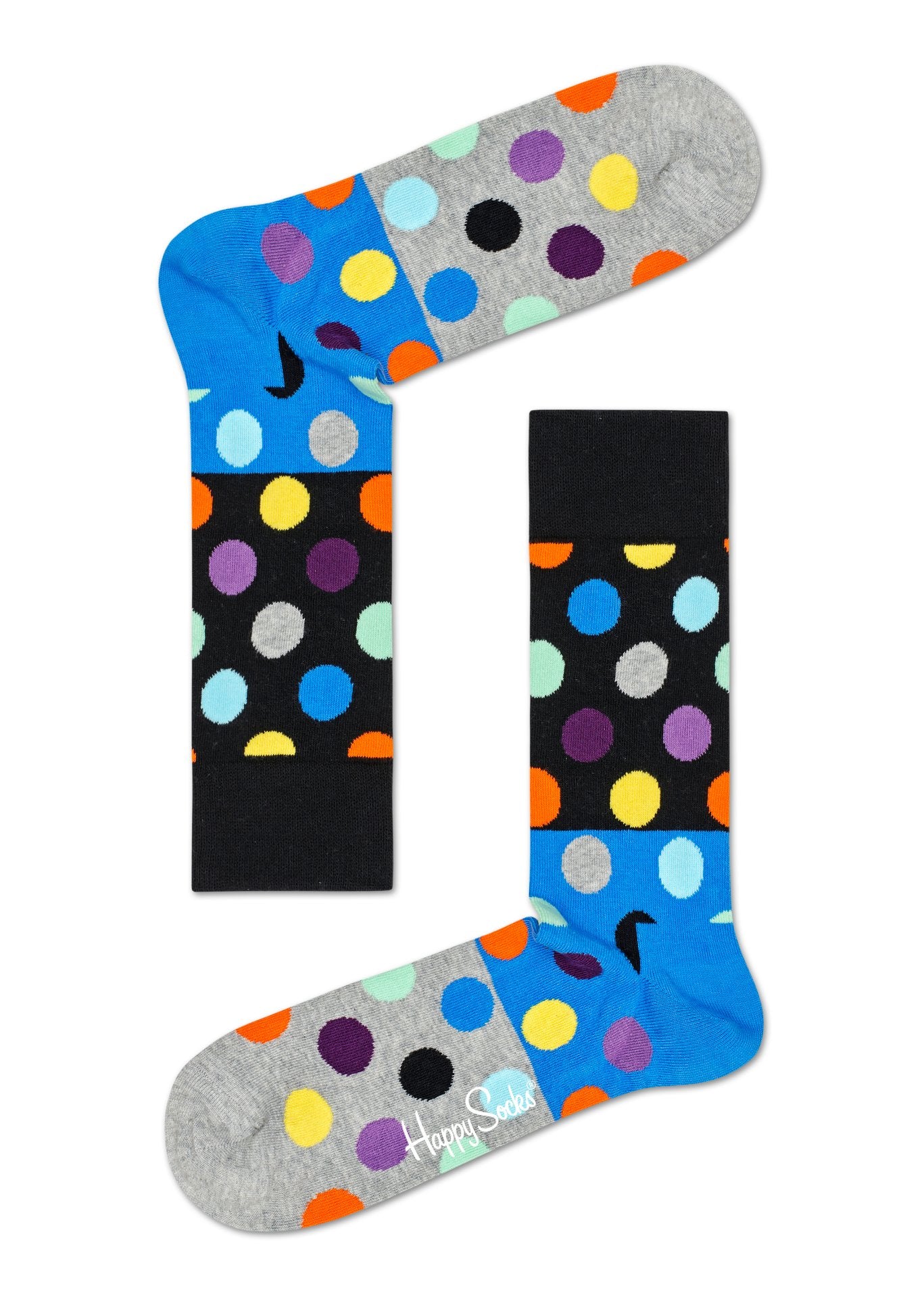 Černo-modré ponožky Happy Socks s barevnými puntíky, vzor Big Dot Block