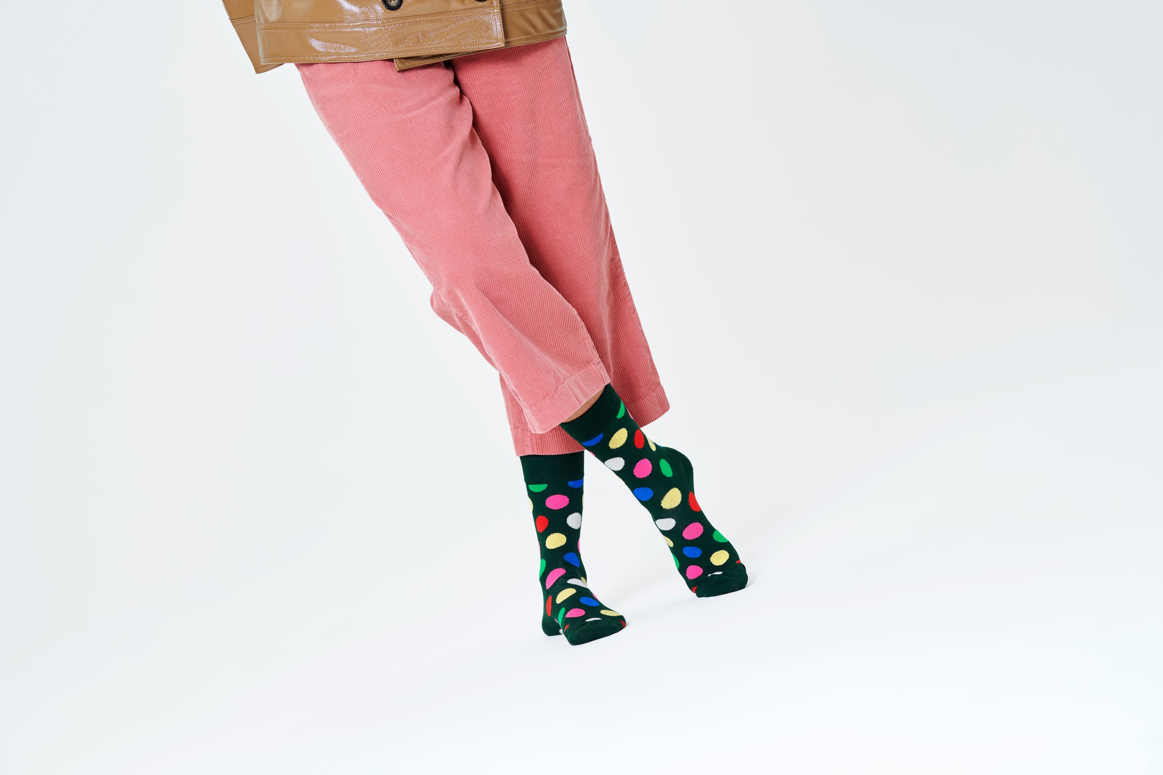Zelené ponožky Happy Socks s barevnými puntíky, vzor Big Dot