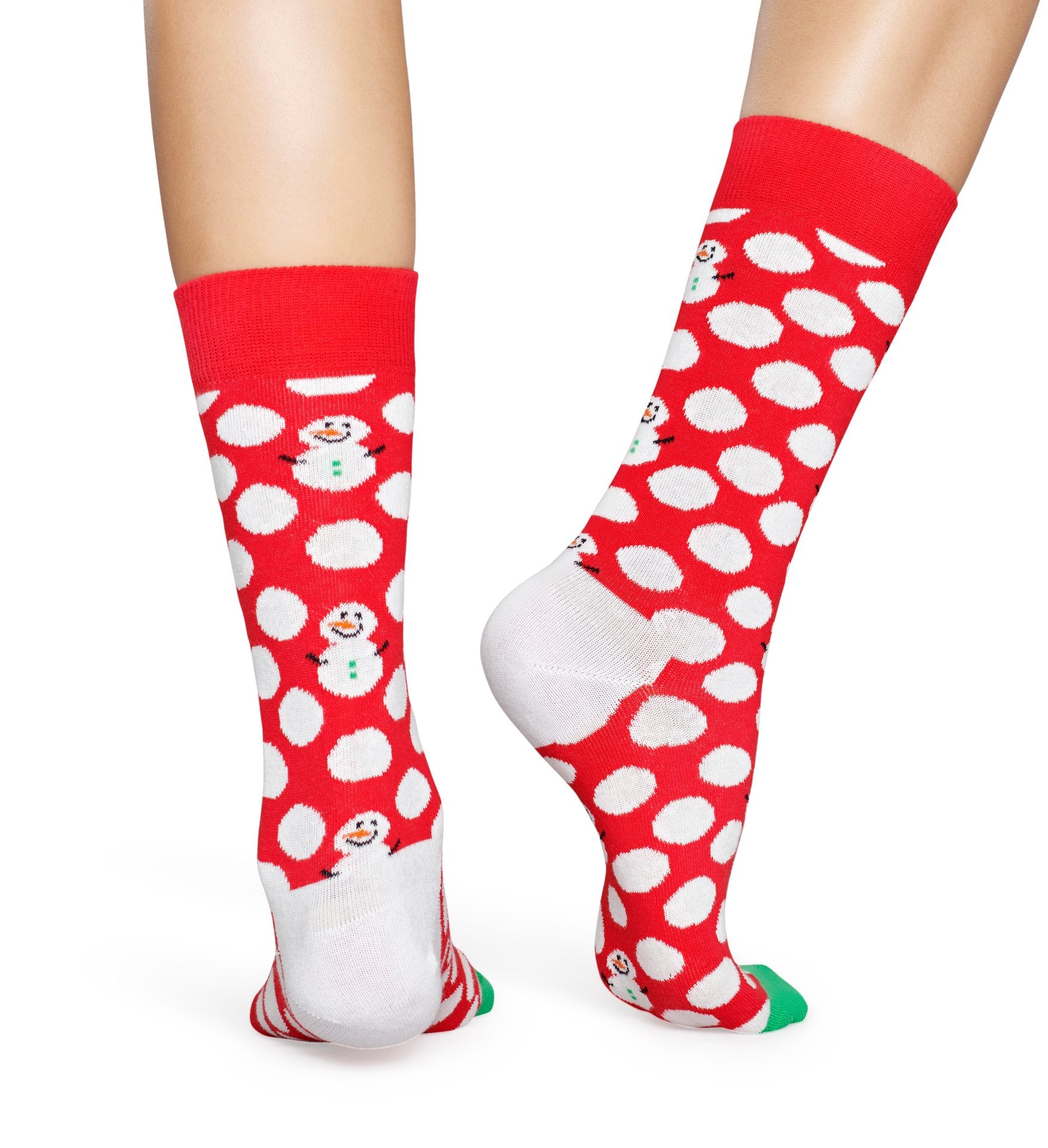 Červené ponožky Happy Socks s bílými puntíky a sněhuláky, vzor Big Dot Snowman