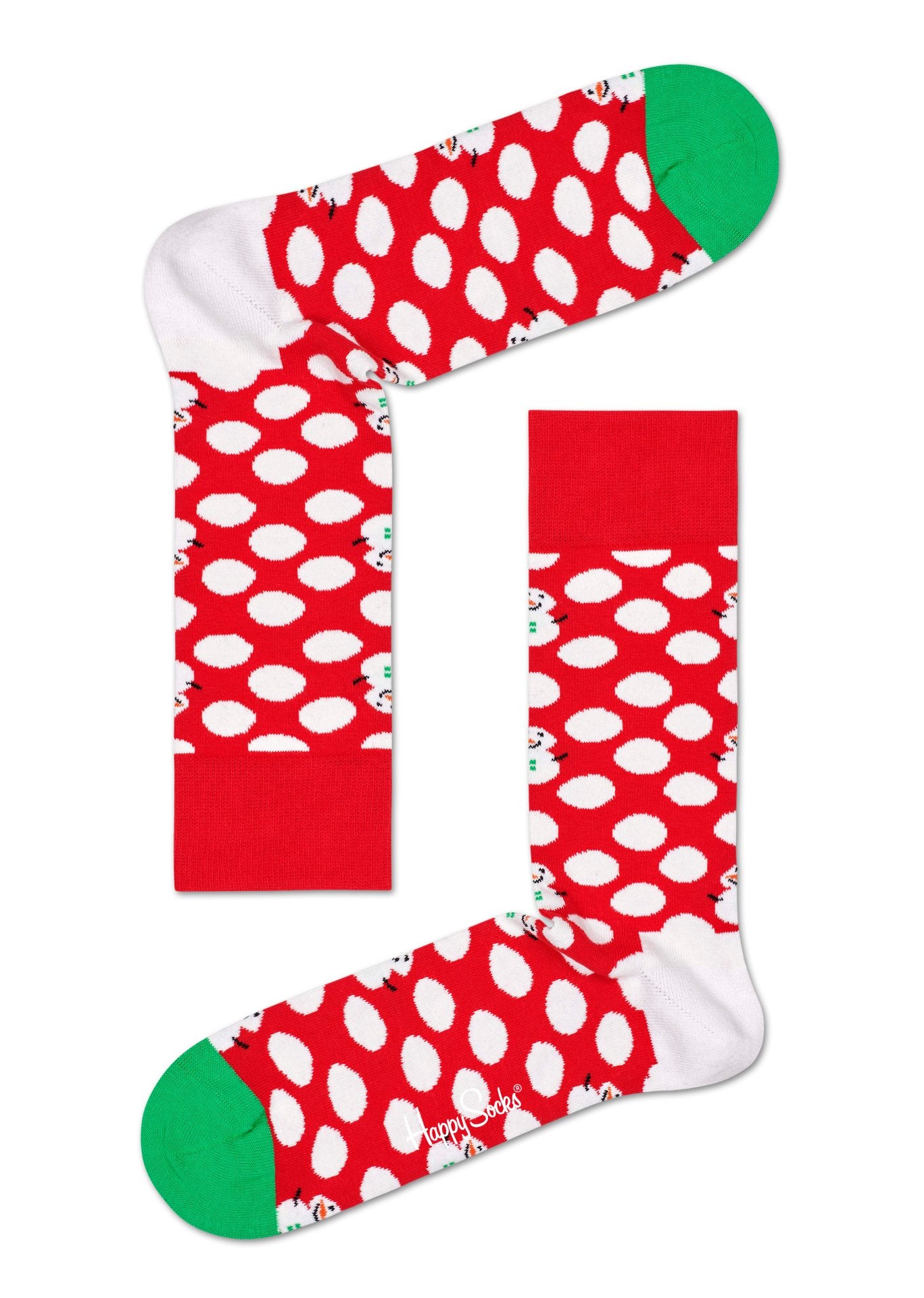 Červené ponožky Happy Socks s bílými puntíky a sněhuláky, vzor Big Dot Snowman