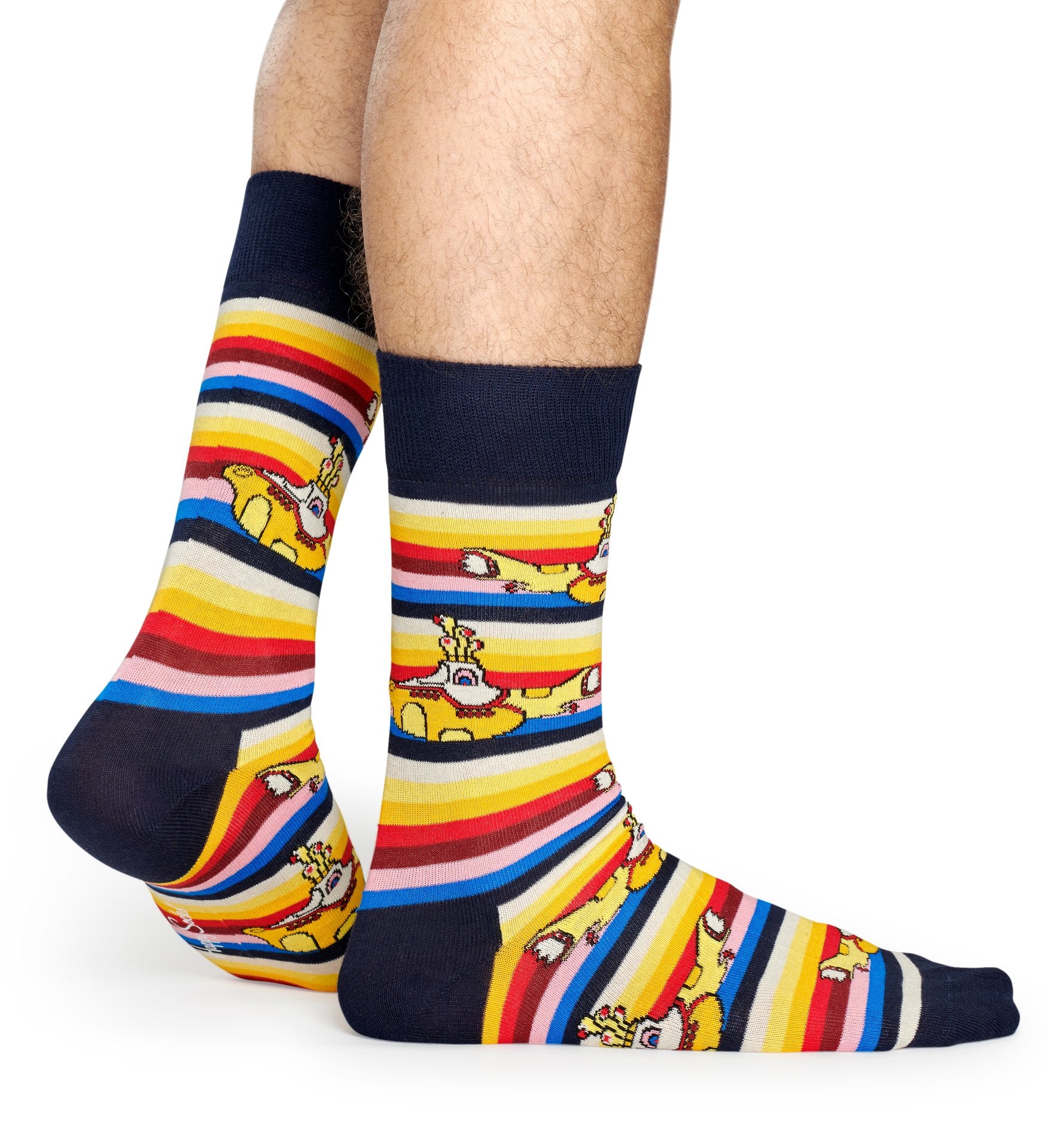 Žluto-černé pruhované ponožky s ponorkami z kolekce Happy Socks x Beatles, vzor All On Board