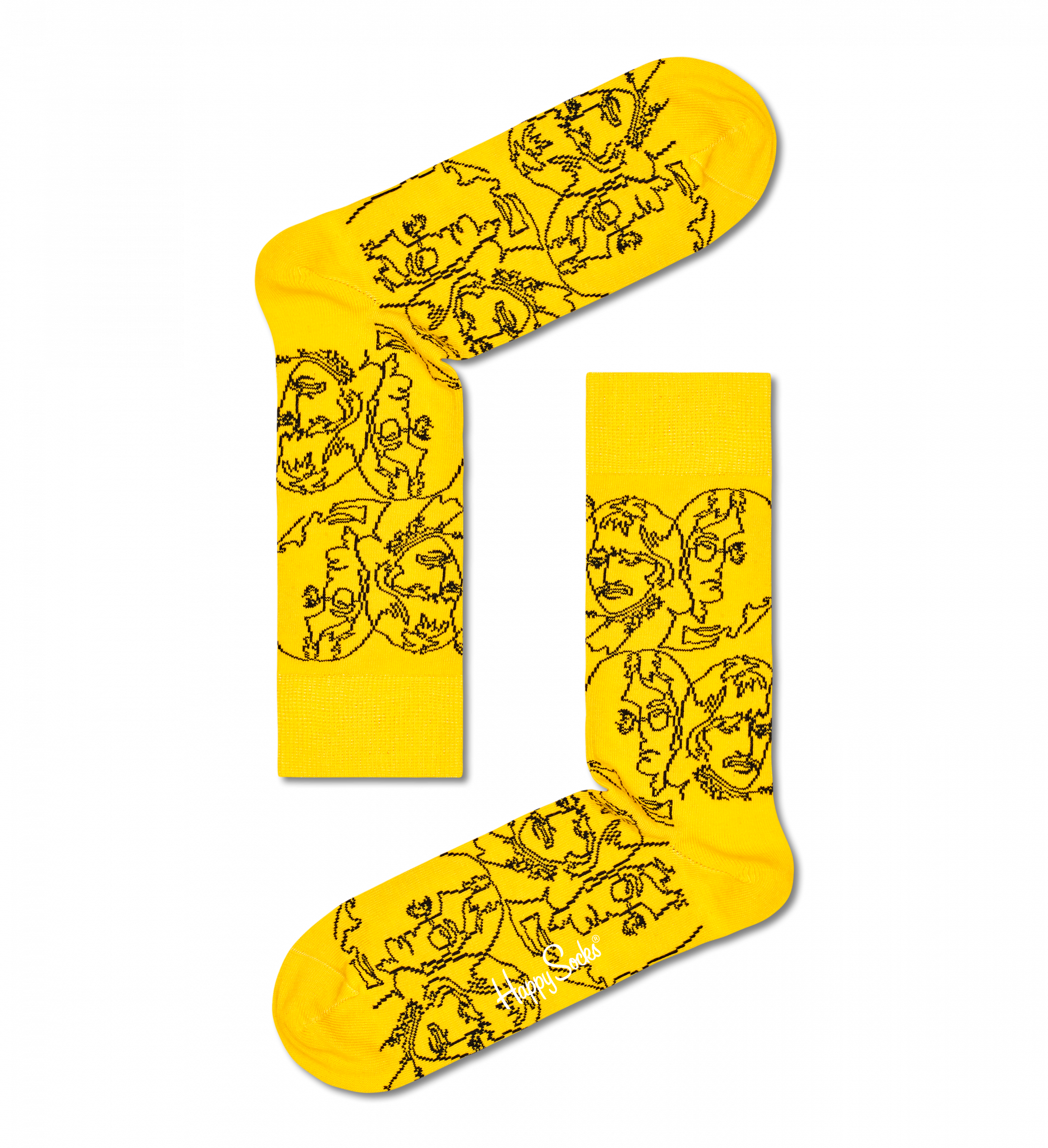 Žluté ponožky Happy Socks x Beatles, vzor Lines