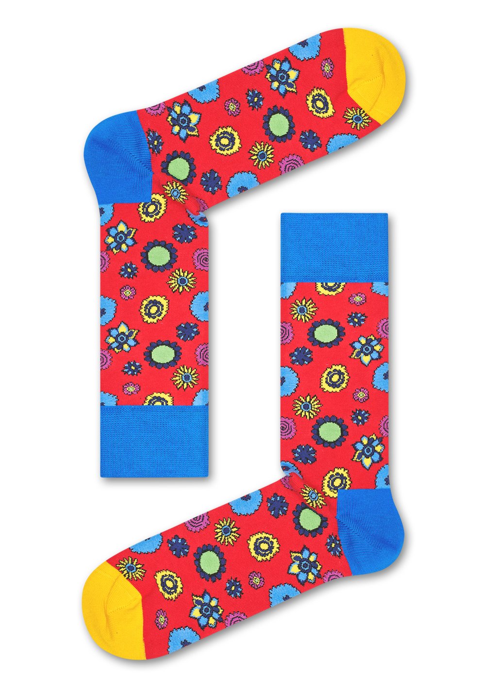 Červené ponožky Happy Socks s květy x The Beatles