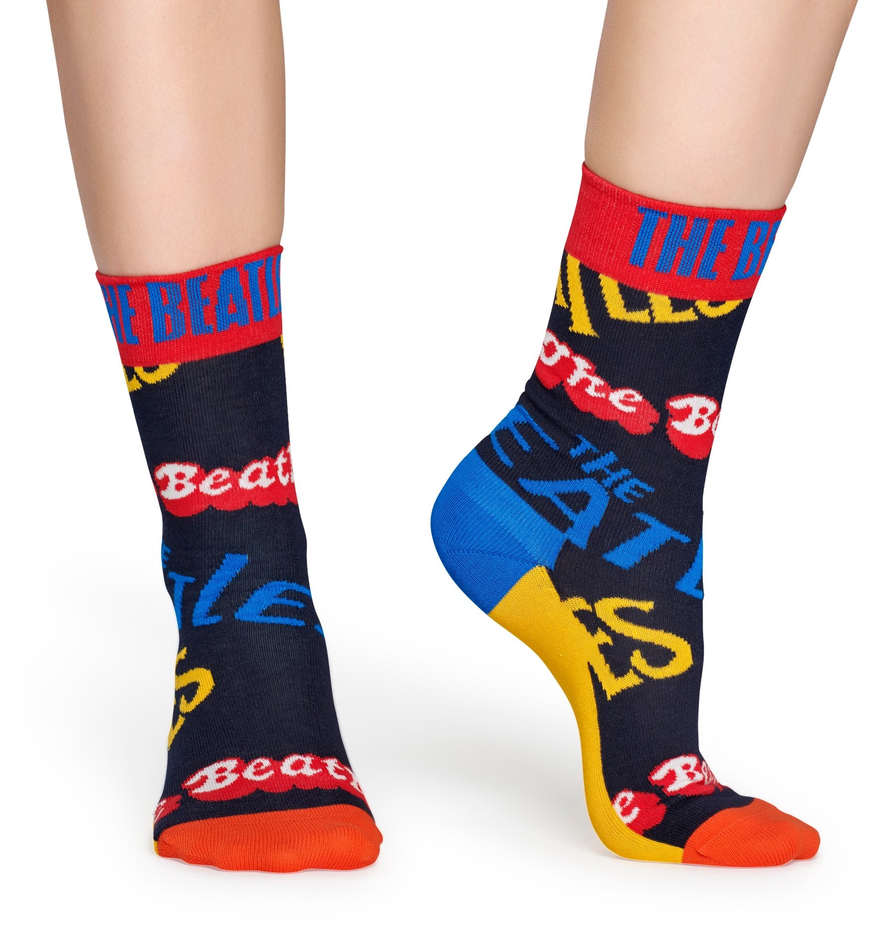 Modré ponožky s nápisy Beatles z kolekce Happy Socks x Beatles, vzor In The Name Of