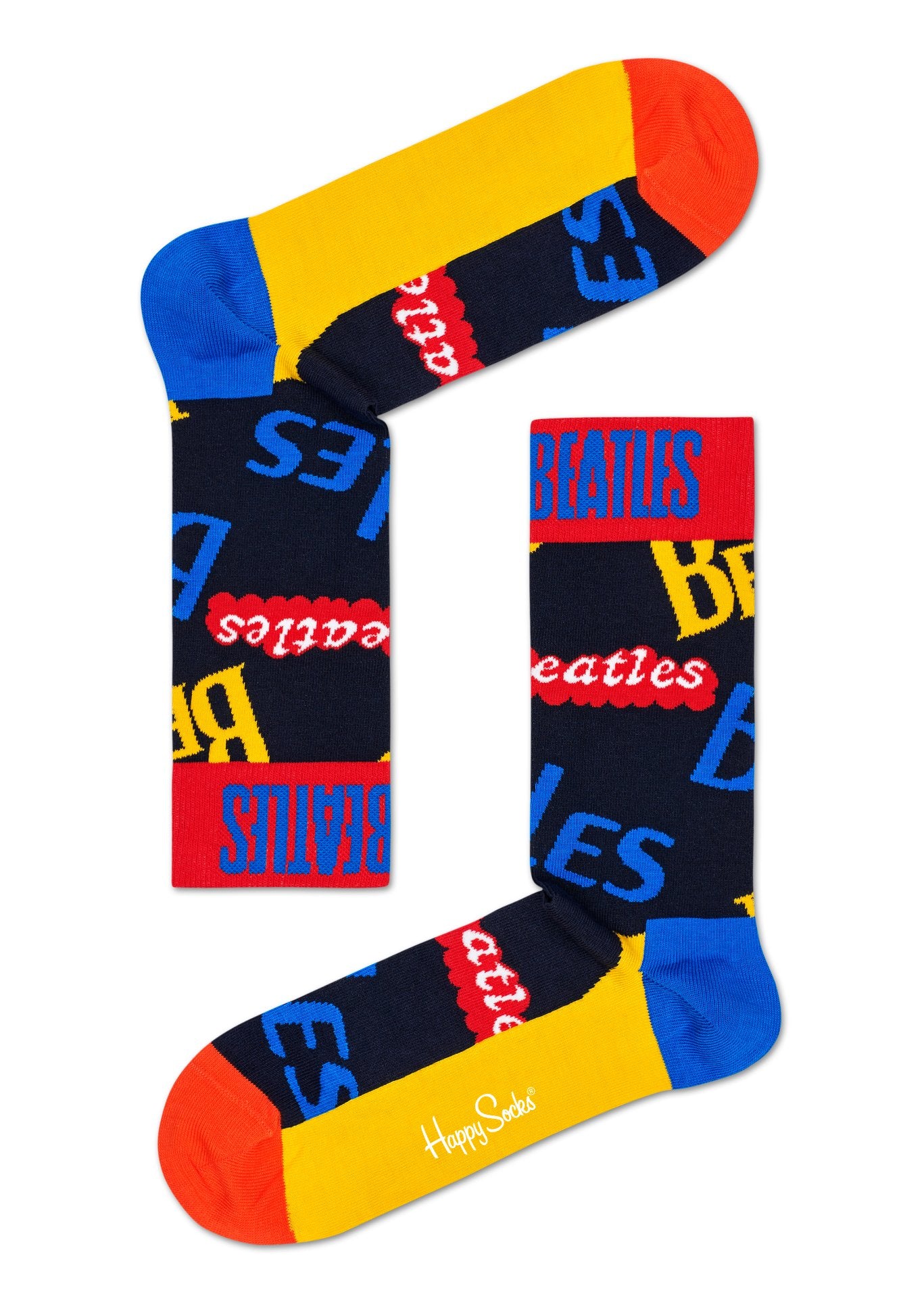 Modré ponožky s nápisy Beatles z kolekce Happy Socks x Beatles, vzor In The Name Of