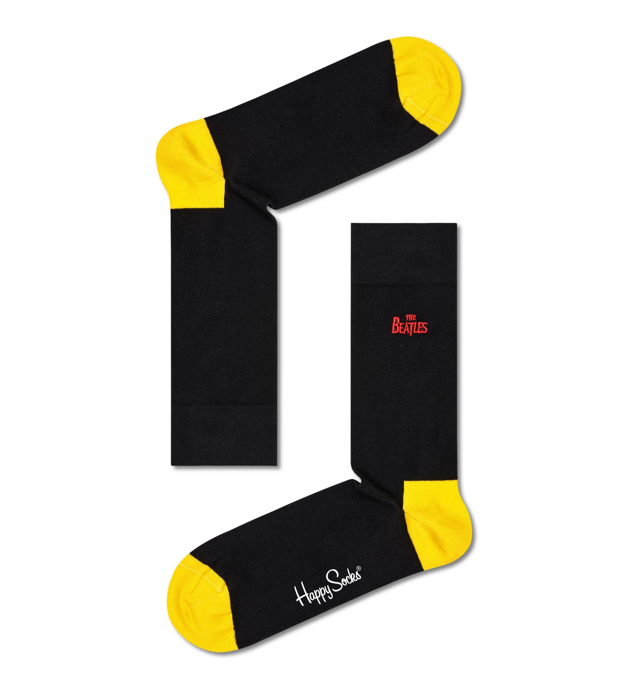 Černé ponožky Happy Socks x Beatles s výšivkou, vzor Beatles