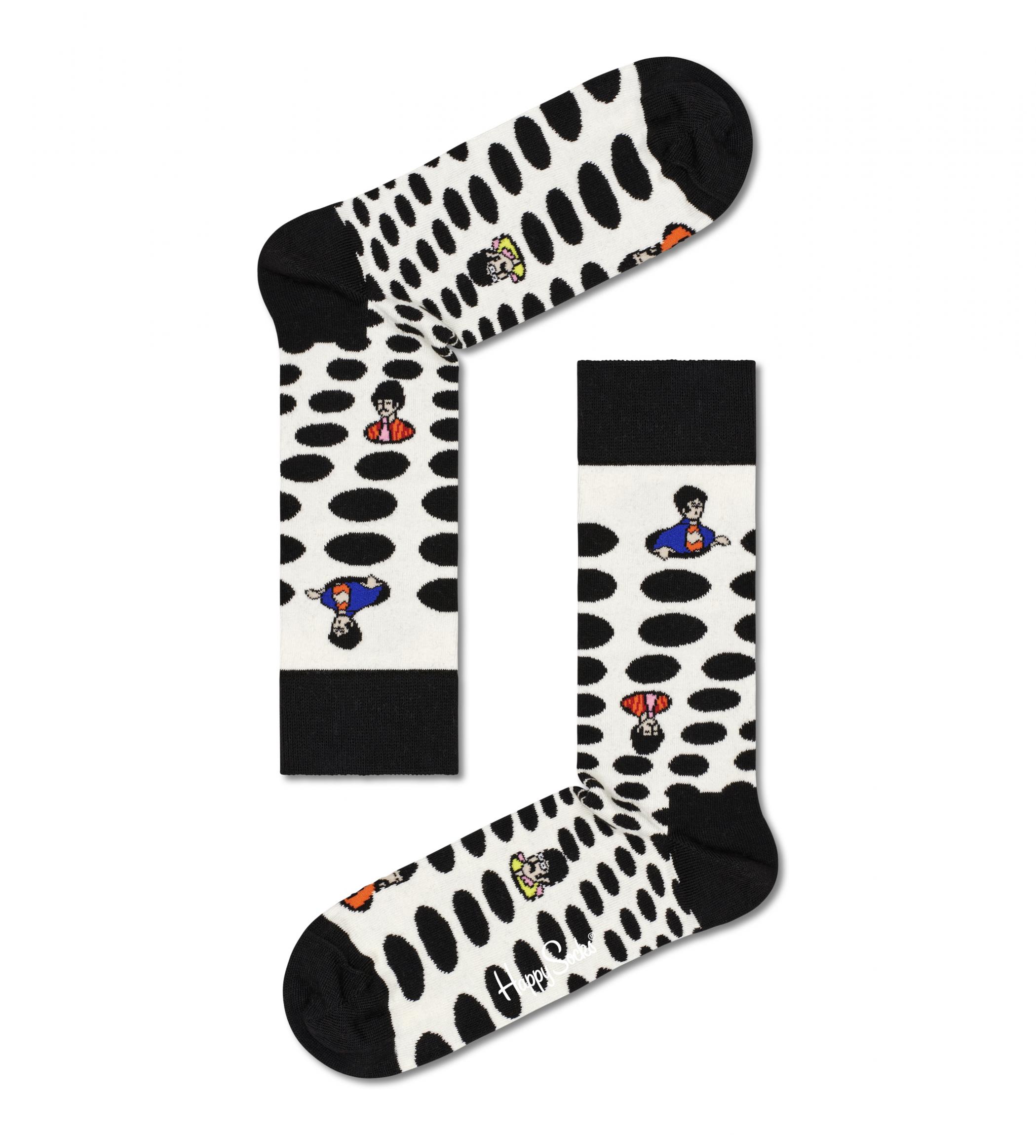 Černobílé ponožky Happy Socks x Beatles, vzor Dots