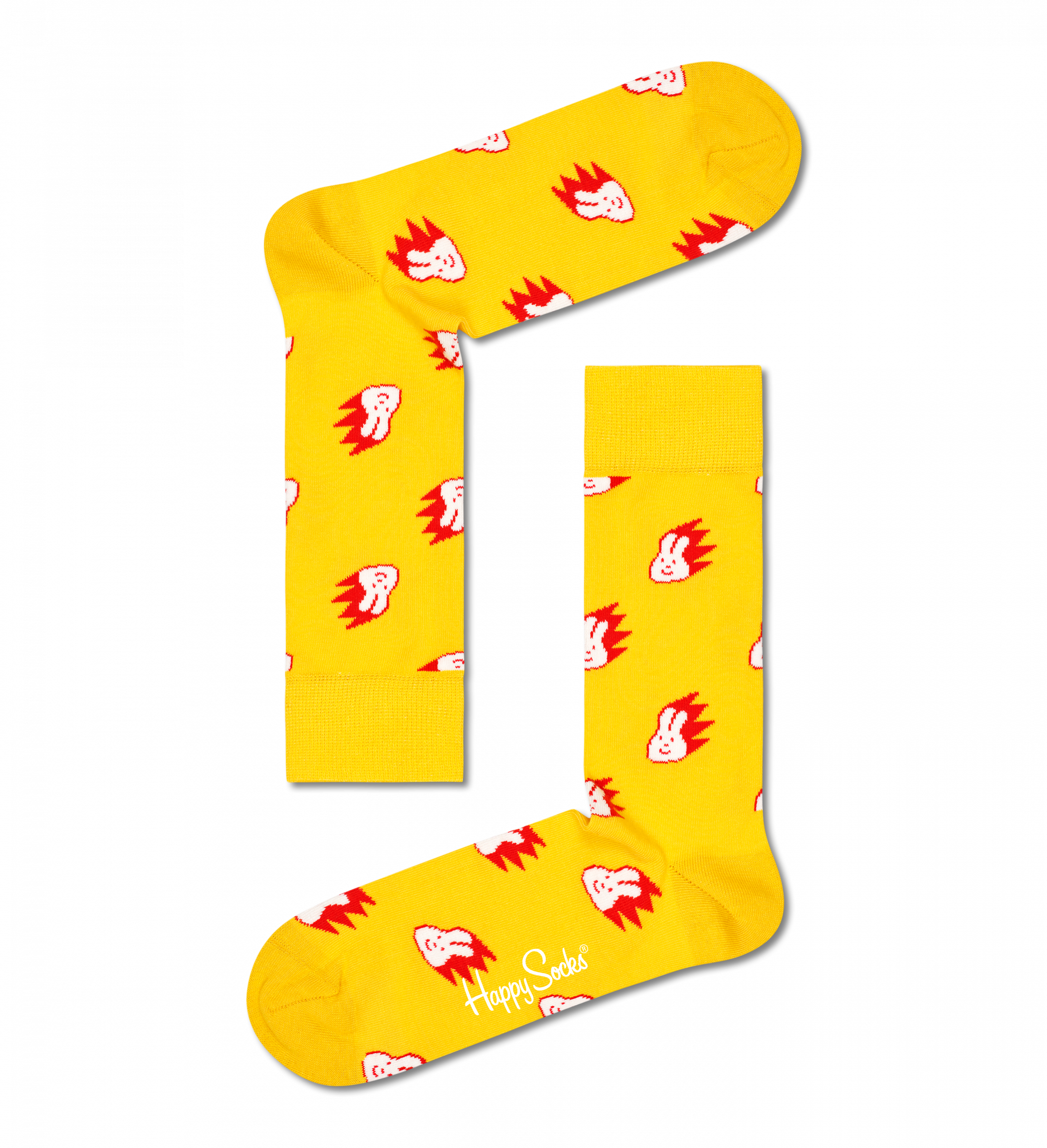 Žluté ponožky Happy Socks s králíčky, vzor Bunny