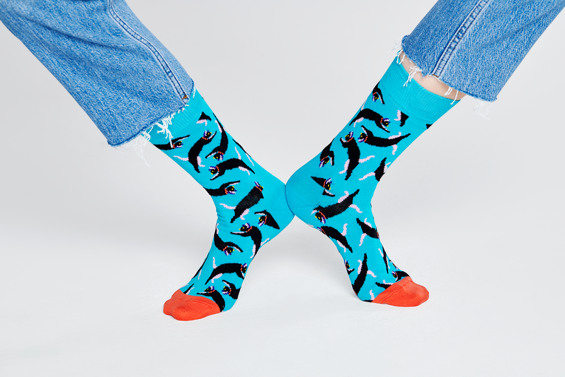 Modré ponožky Happy Socks s kočkami, vzor Cat