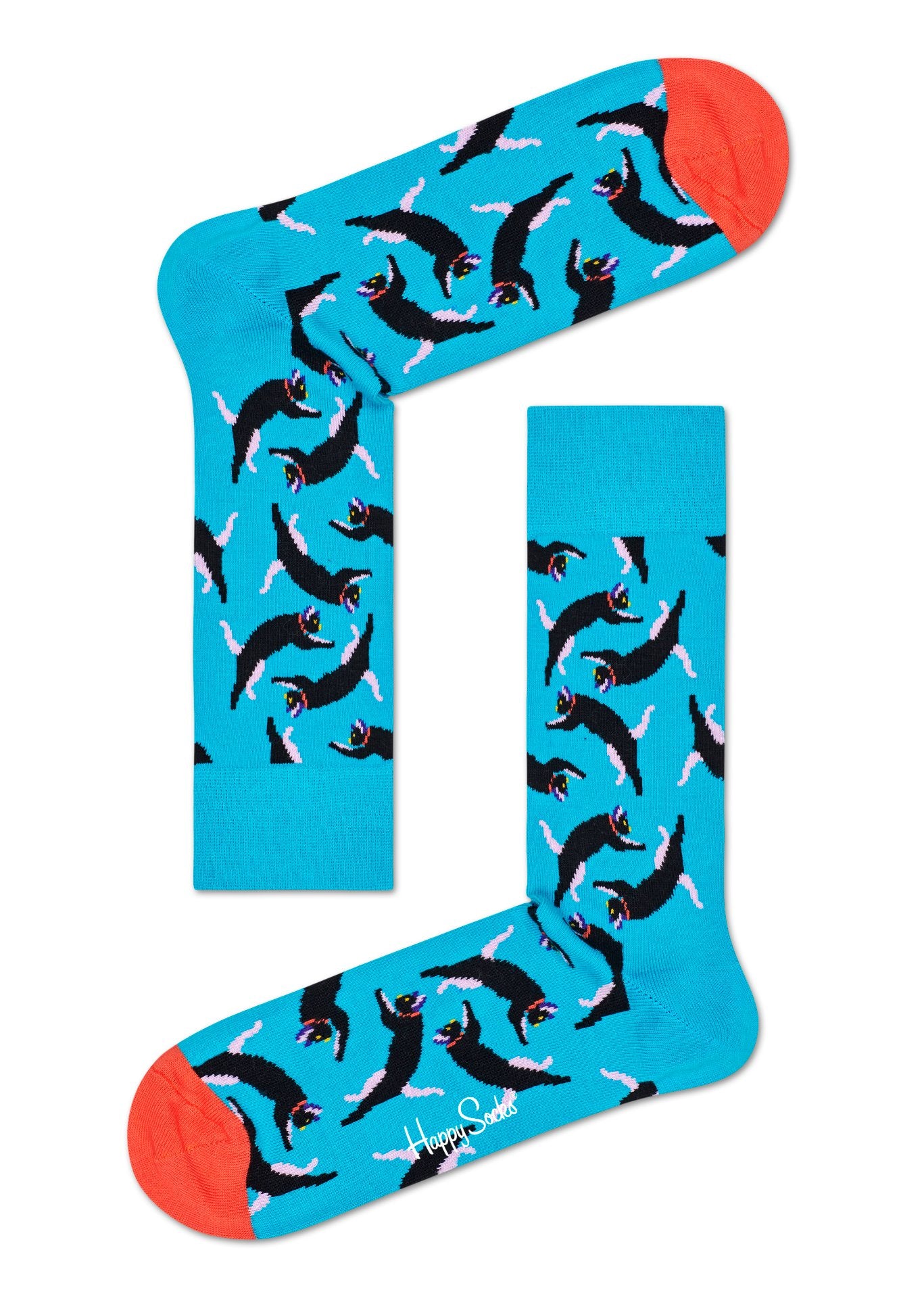 Modré ponožky Happy Socks s kočkami, vzor Cat