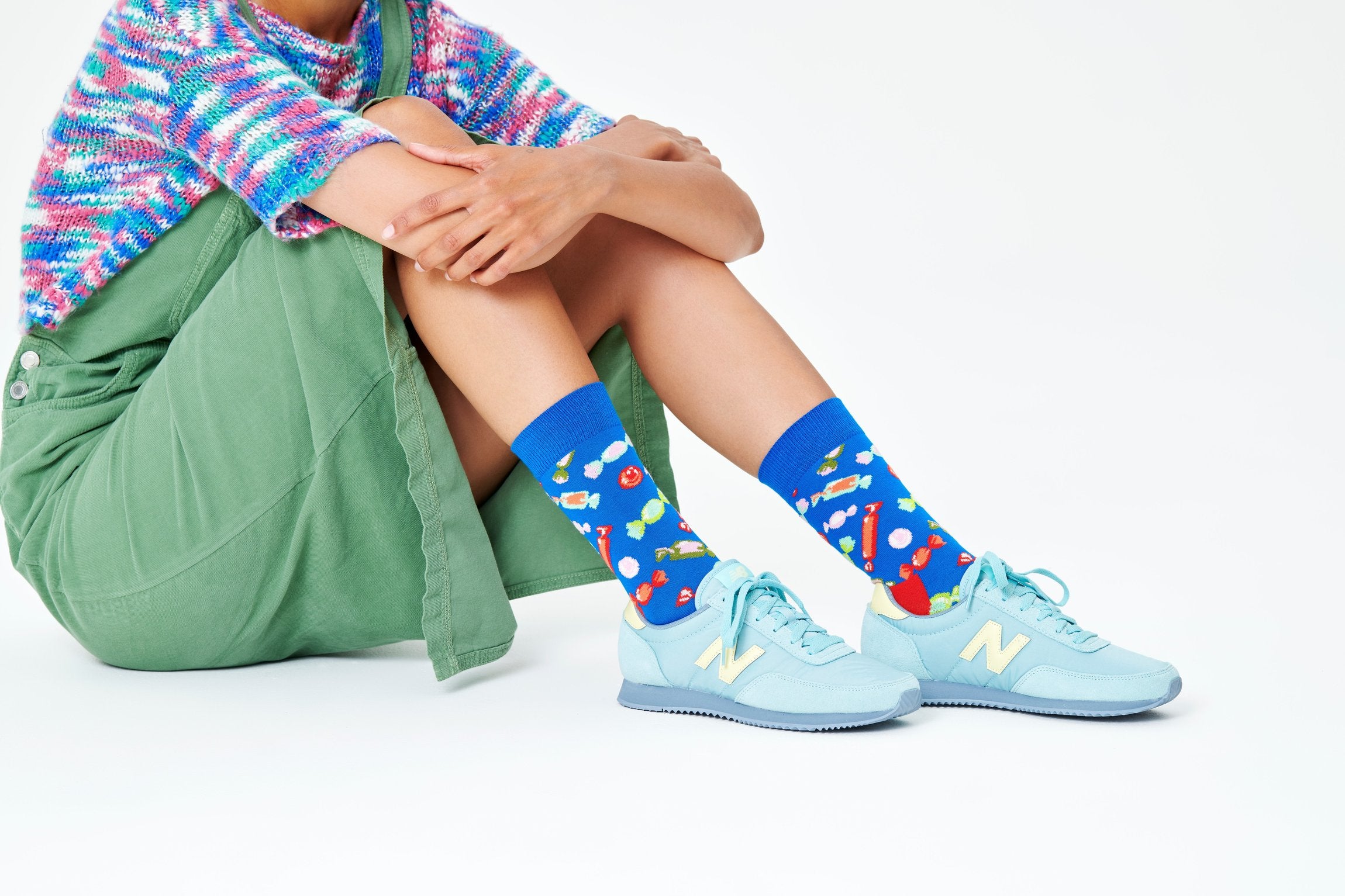 Modré ponožky Happy Socks s bonbóny, vzor Candy