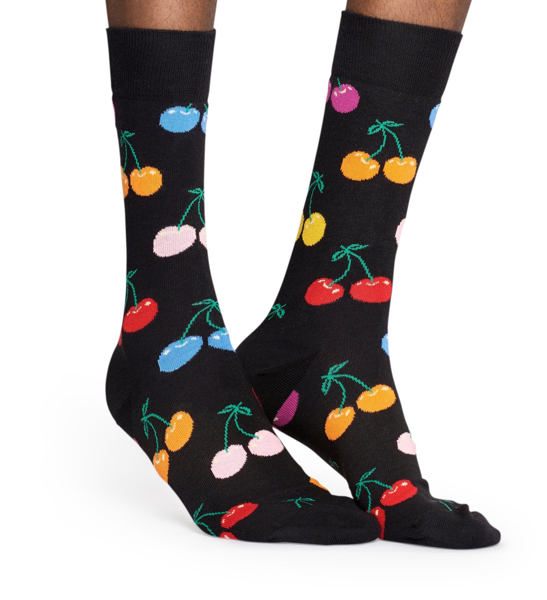 Černé ponožky Happy Socks s barevnými třešněmi, kolekce Vitamins