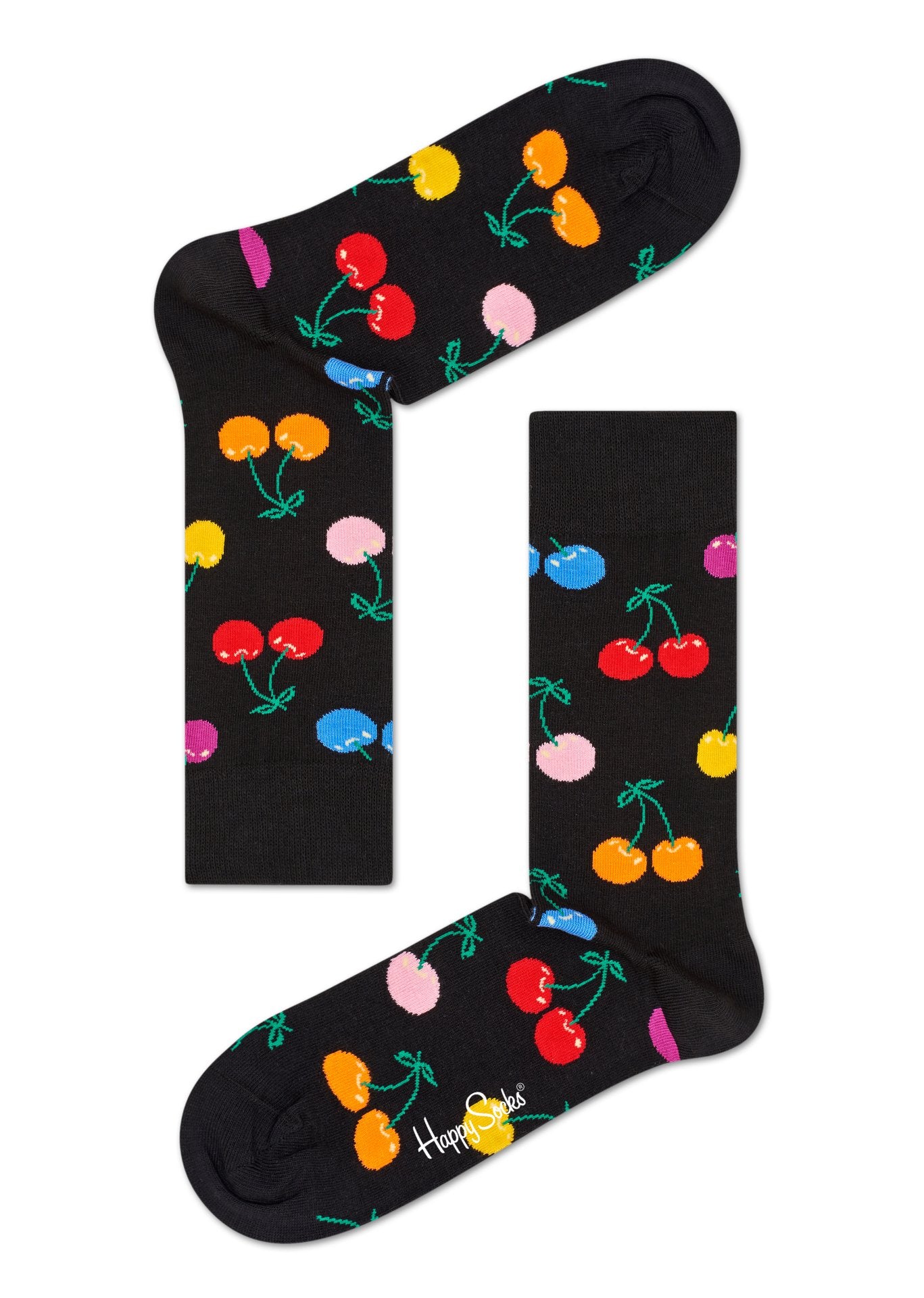 Černé ponožky Happy Socks s barevnými třešněmi, kolekce Vitamins