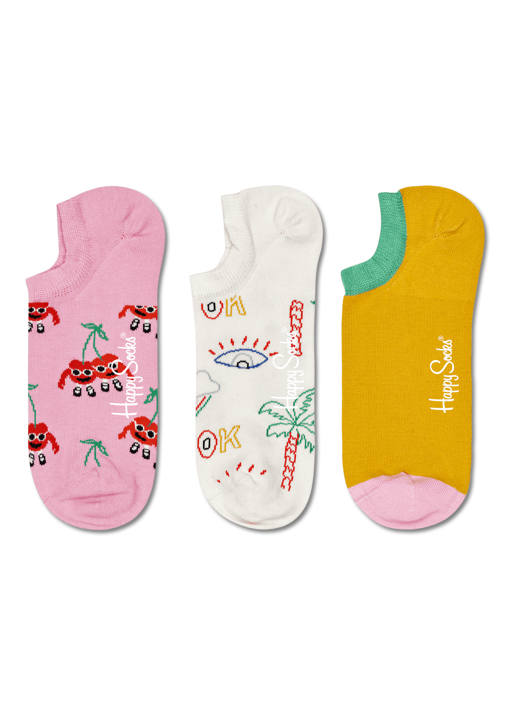 Nízké ponožky Happy Socks, vzor Cherry Mates - 3 páry