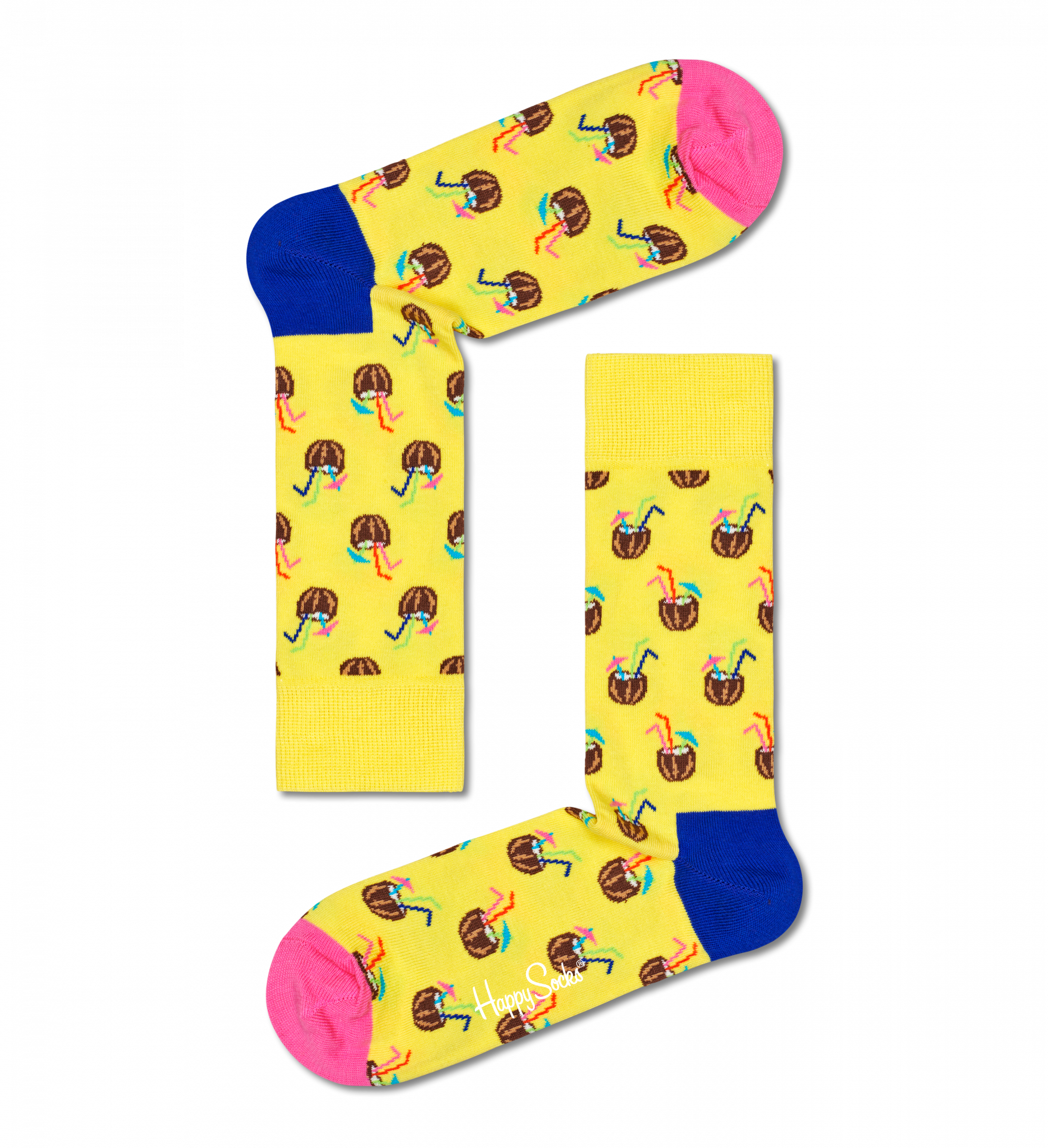Žluté ponožky Happy Socks, vzor Cocunut Cocktail