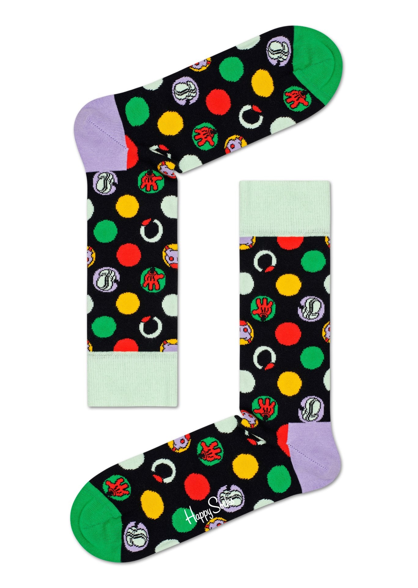 Zeleno-černé ponožky s puntíky Happy Socks x Disney