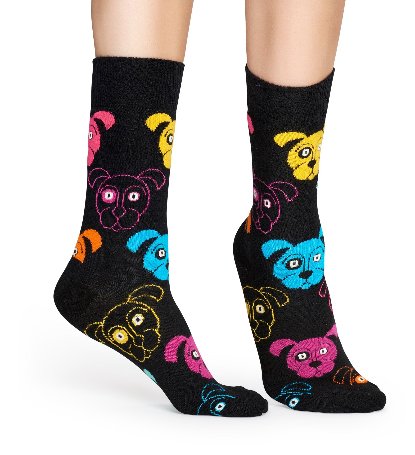 Černé ponožky Happy Socks s barevnými pejsky, vzor Animal