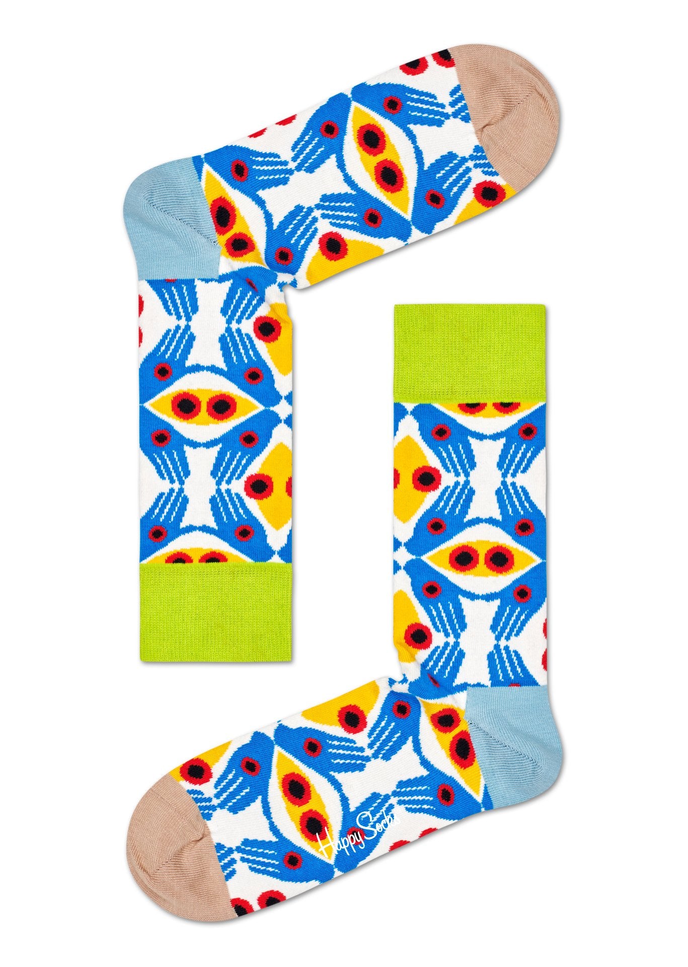 Modro-bílé ponožky Happy Socks, vzor Eyes And Hands