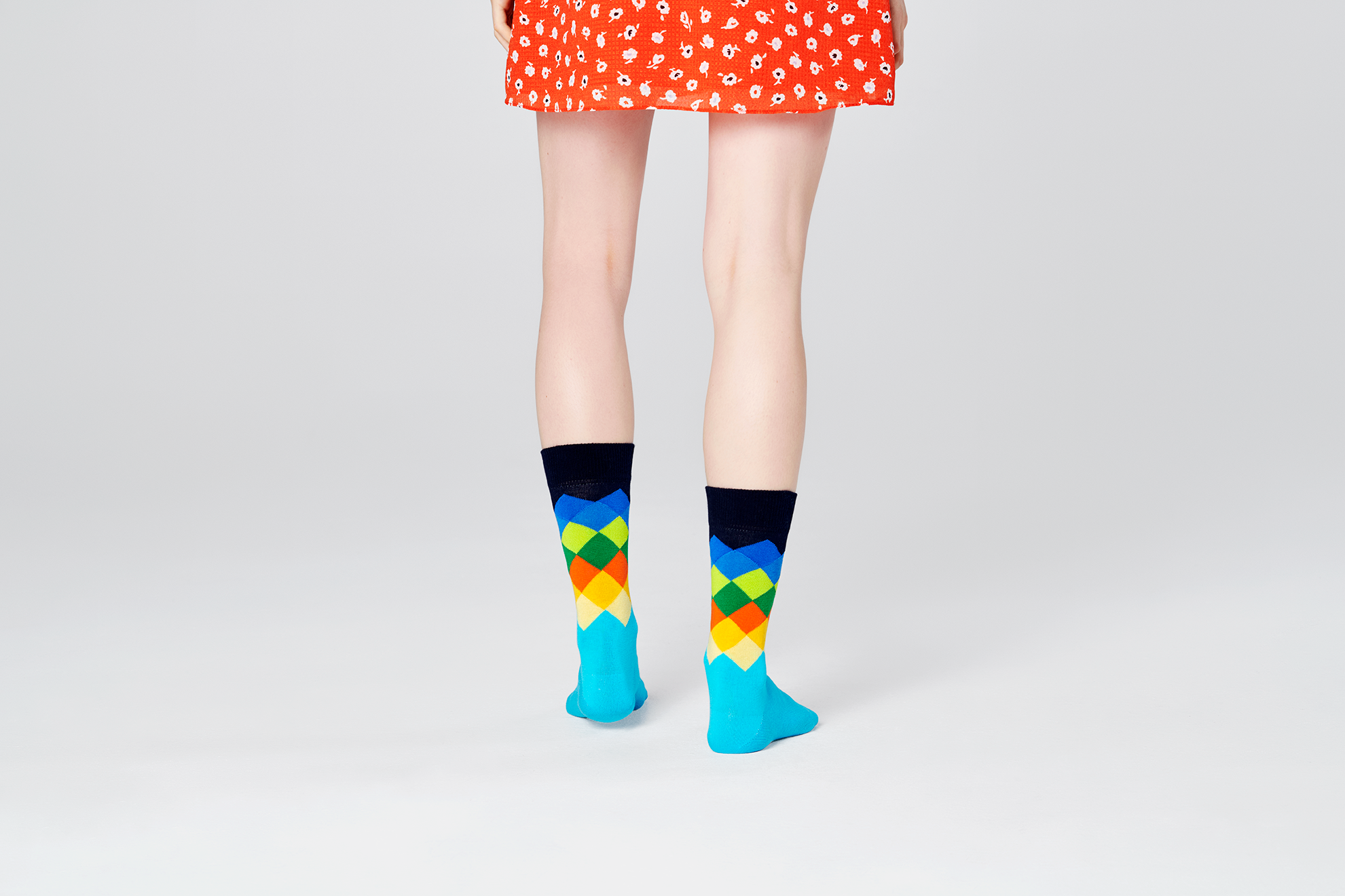 Modré ponožky Happy Socks s barevným vzorem Faded Diamond