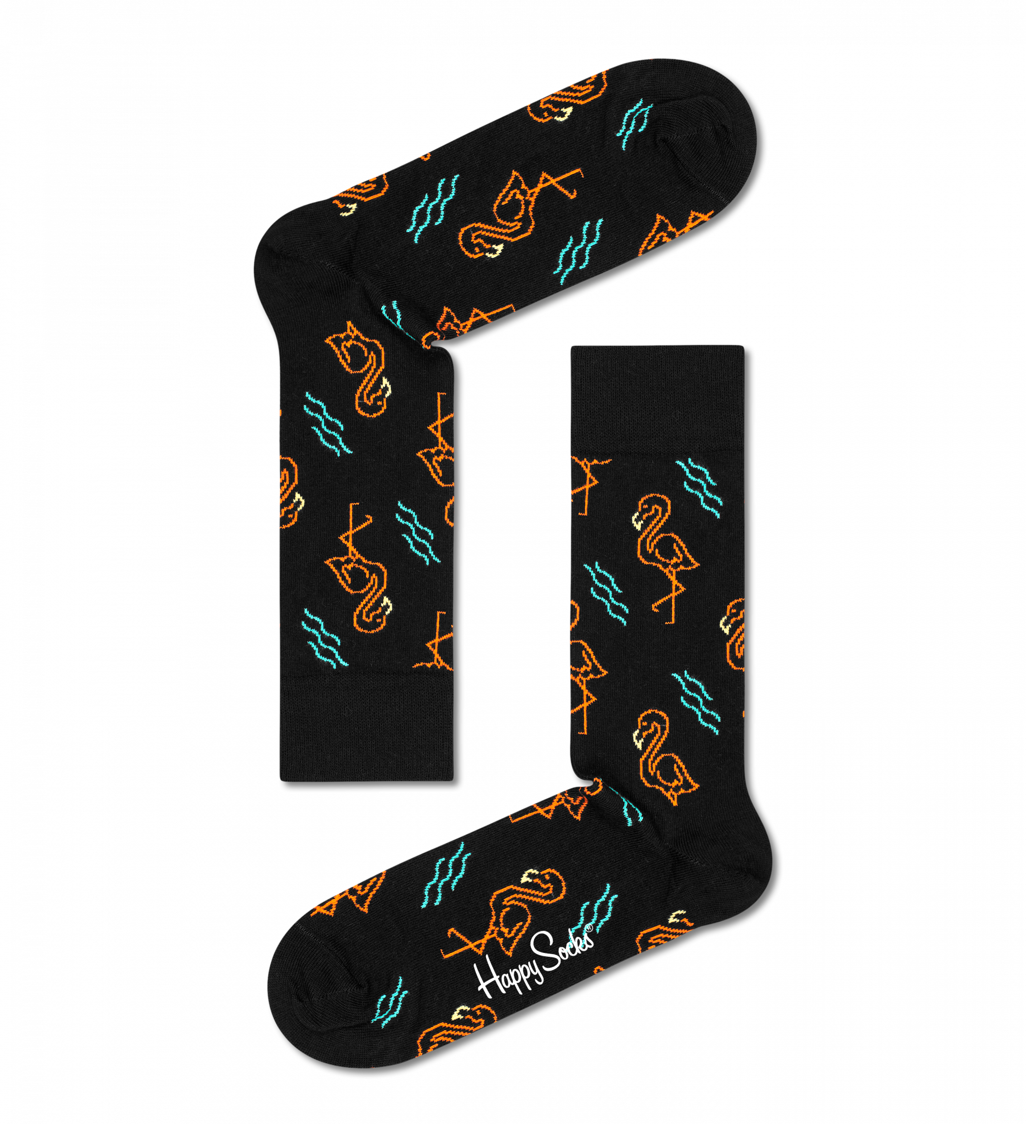 Černé ponožky Happy Socks s plameňáky, vzor Flamingo