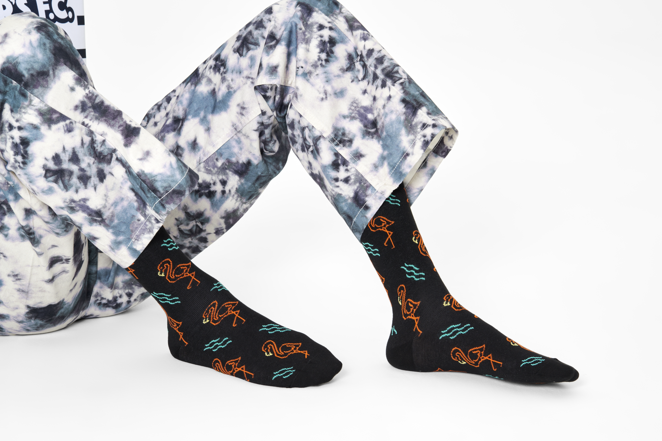 Černé ponožky Happy Socks s plameňáky, vzor Flamingo