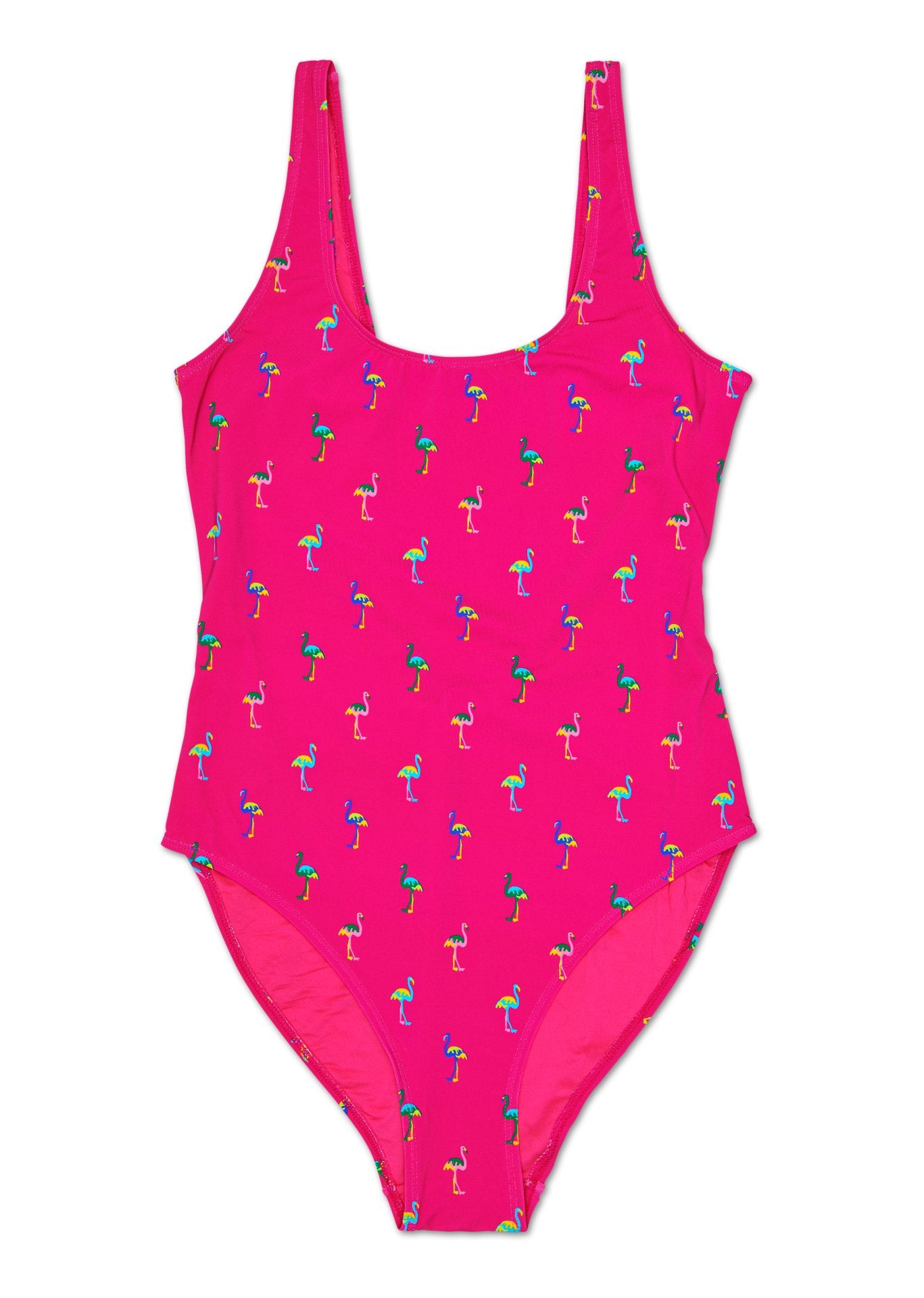 Dámské růžové plavky Happy Socks s plameňáky, vzor Flamingo