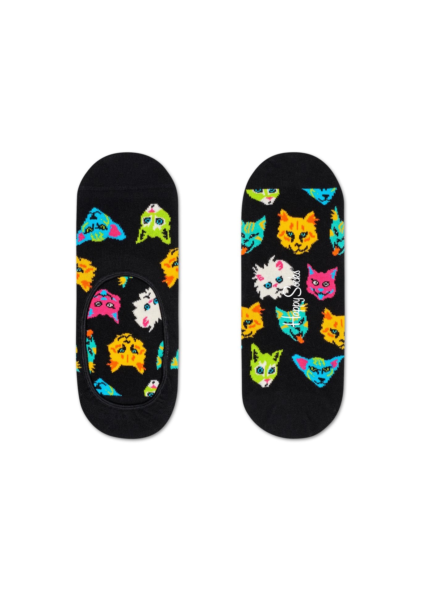 Nízké černé ponožky Happy Socks s kočkami, vzor Funny Cat