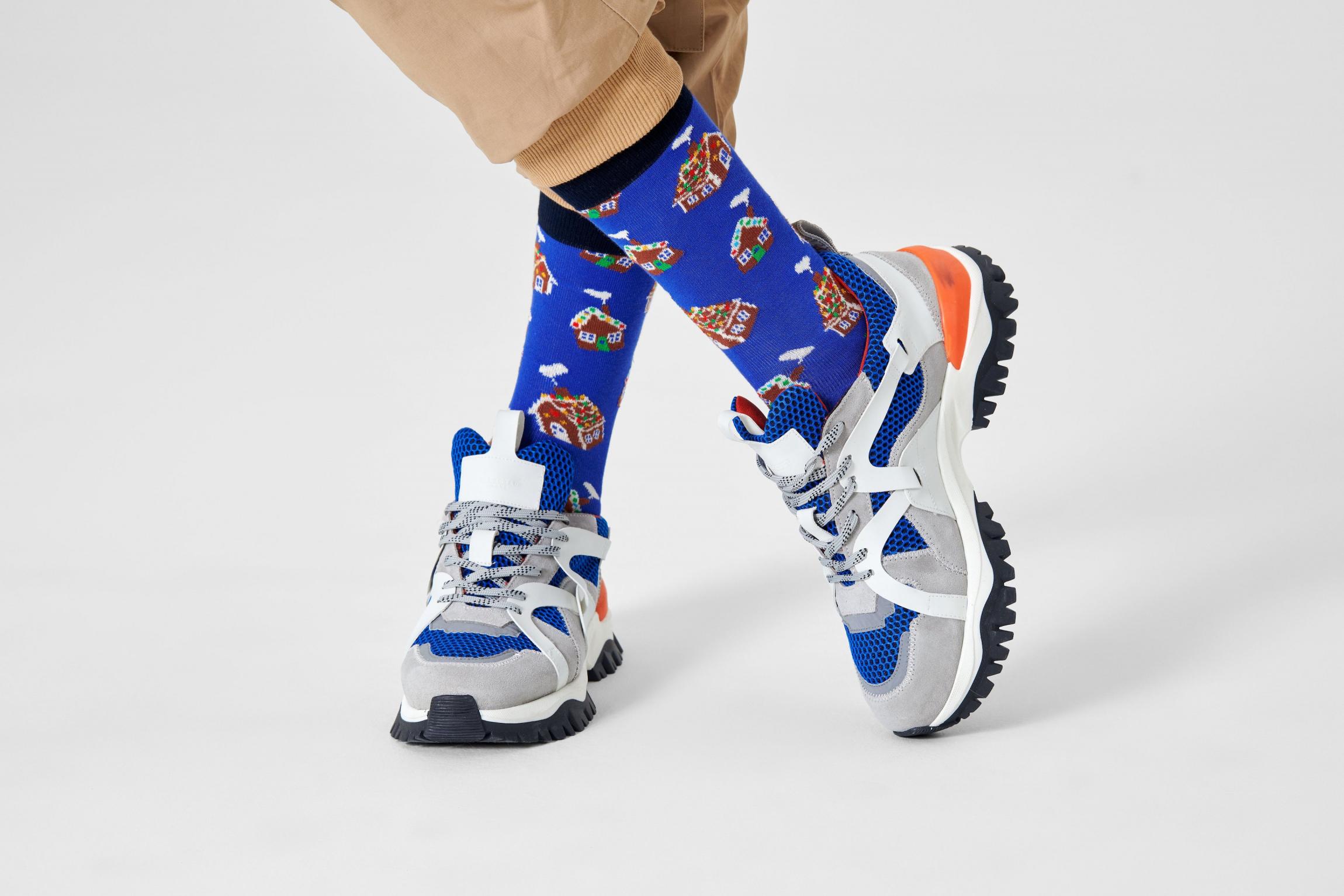 Modré ponožky Happy Socks s perníkovou chaloupkou, vzor Gingerbread House