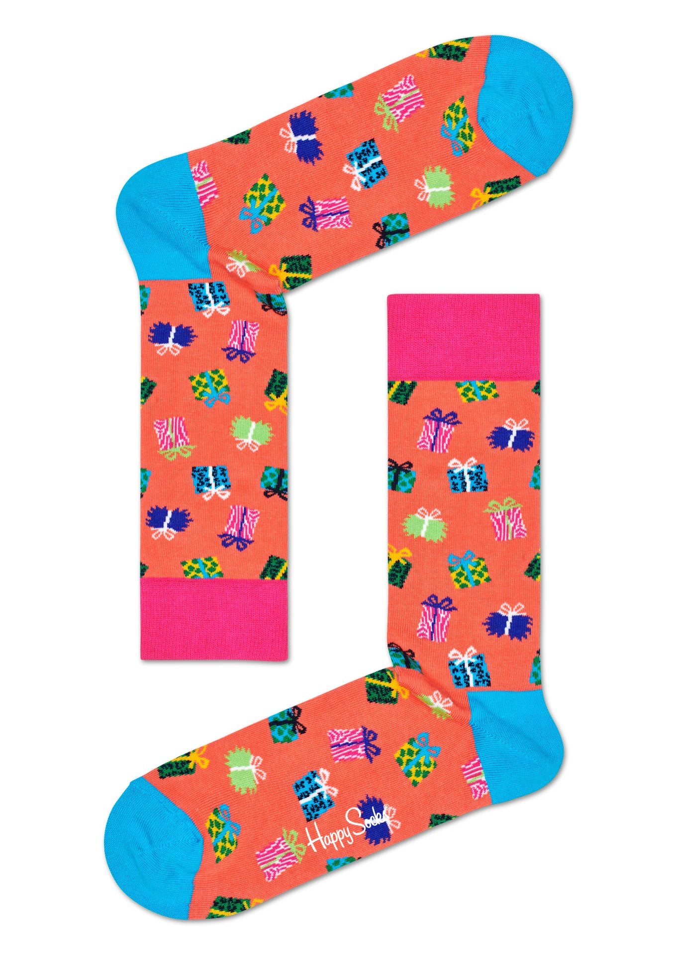 Oranžové ponožky Happy Socks s dárečky, vzor Gift