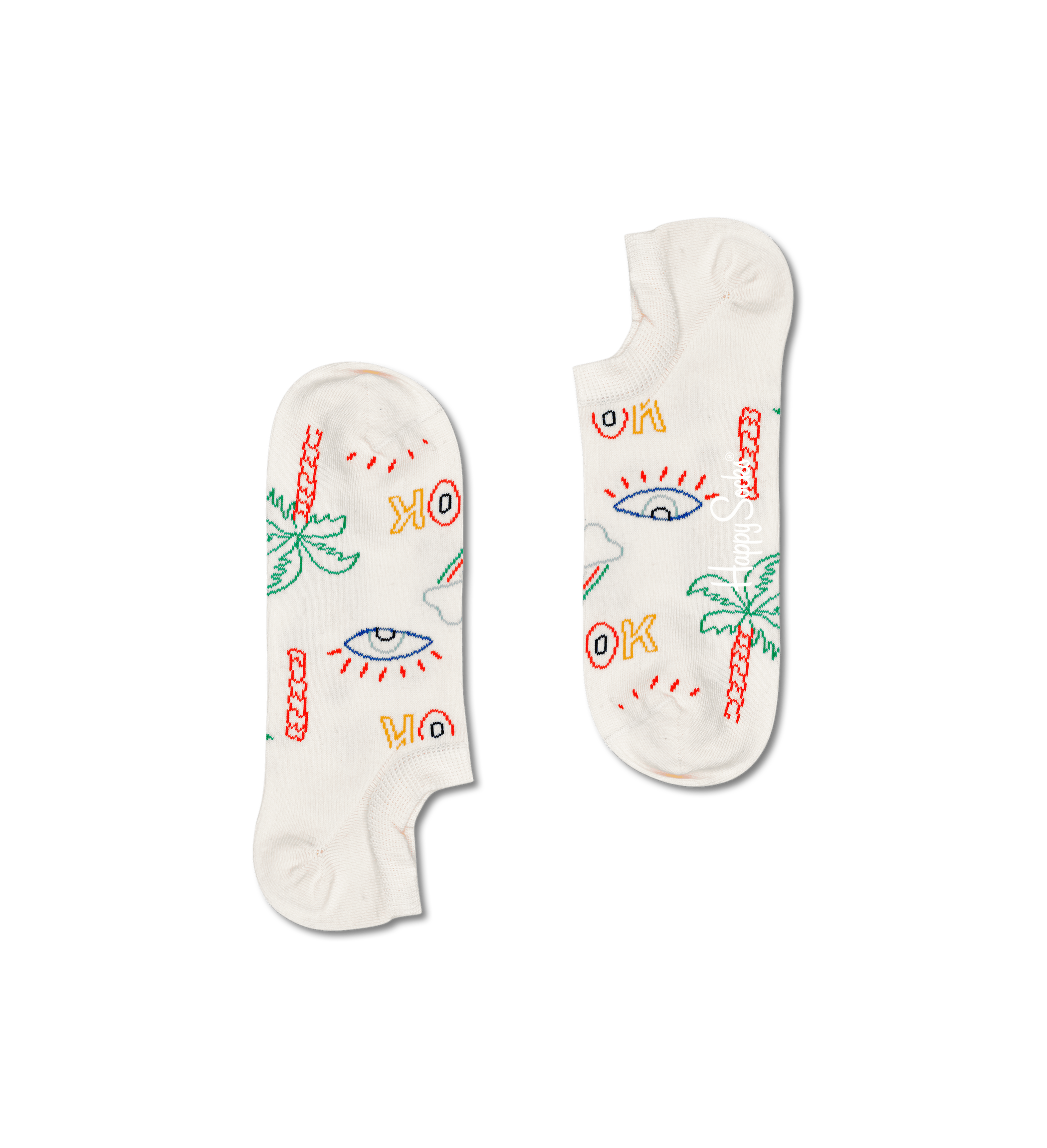 Bílé nízké ponožky Happy Socks, vzor Good Times
