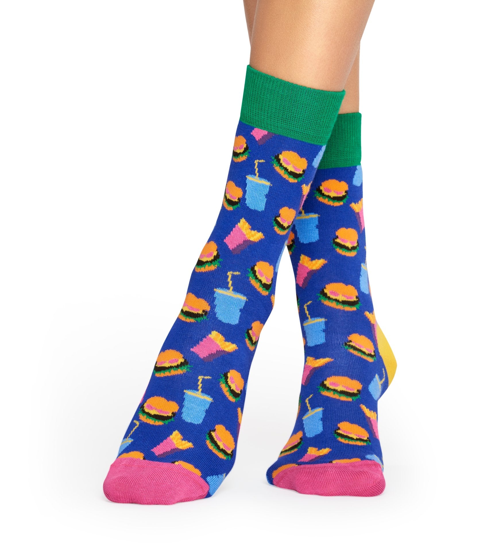 Modré ponožky Happy Socks s barevným vzorem Hamburger