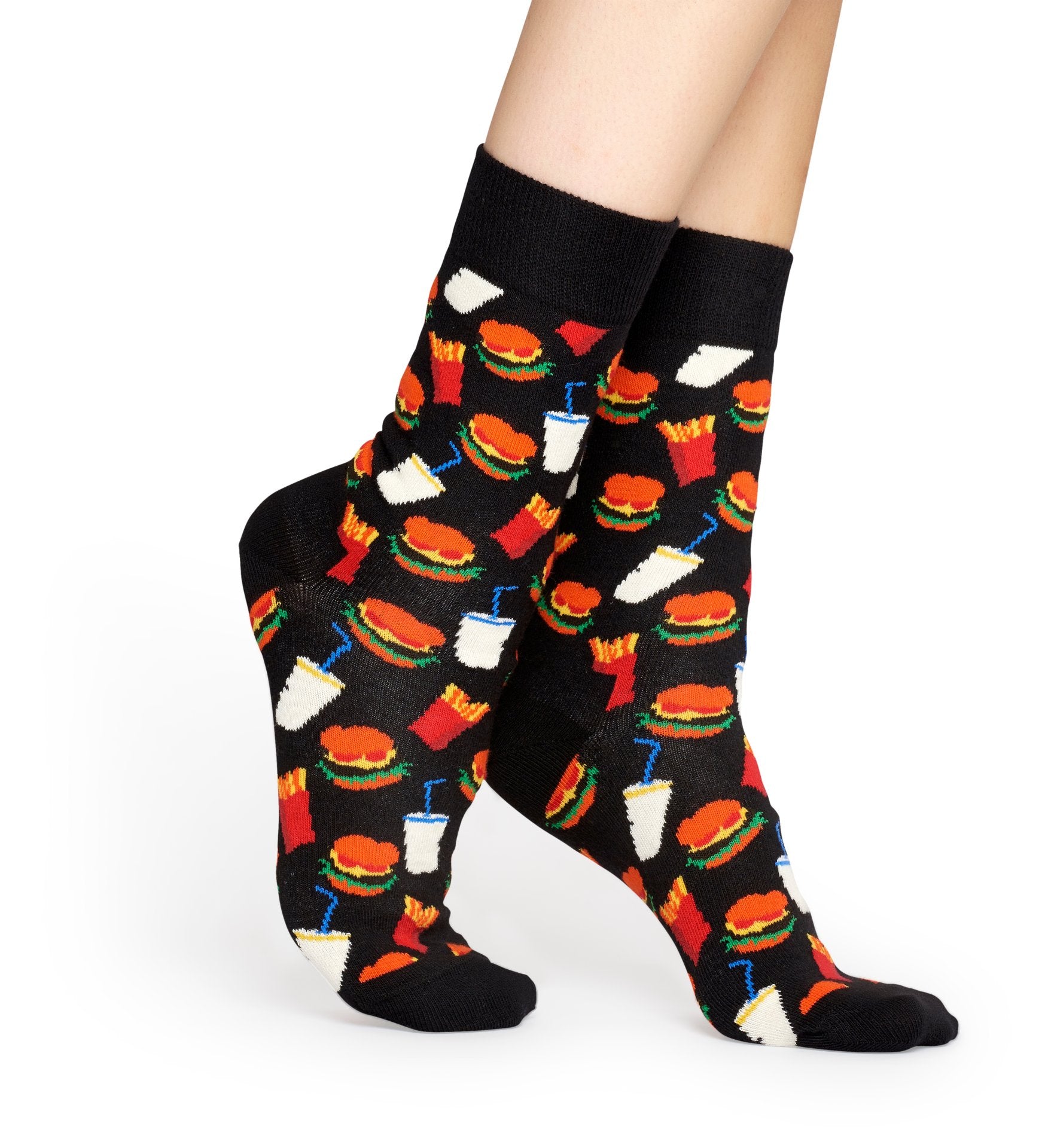 Černé ponožky Happy Socks s barevným vzorem Hamburger