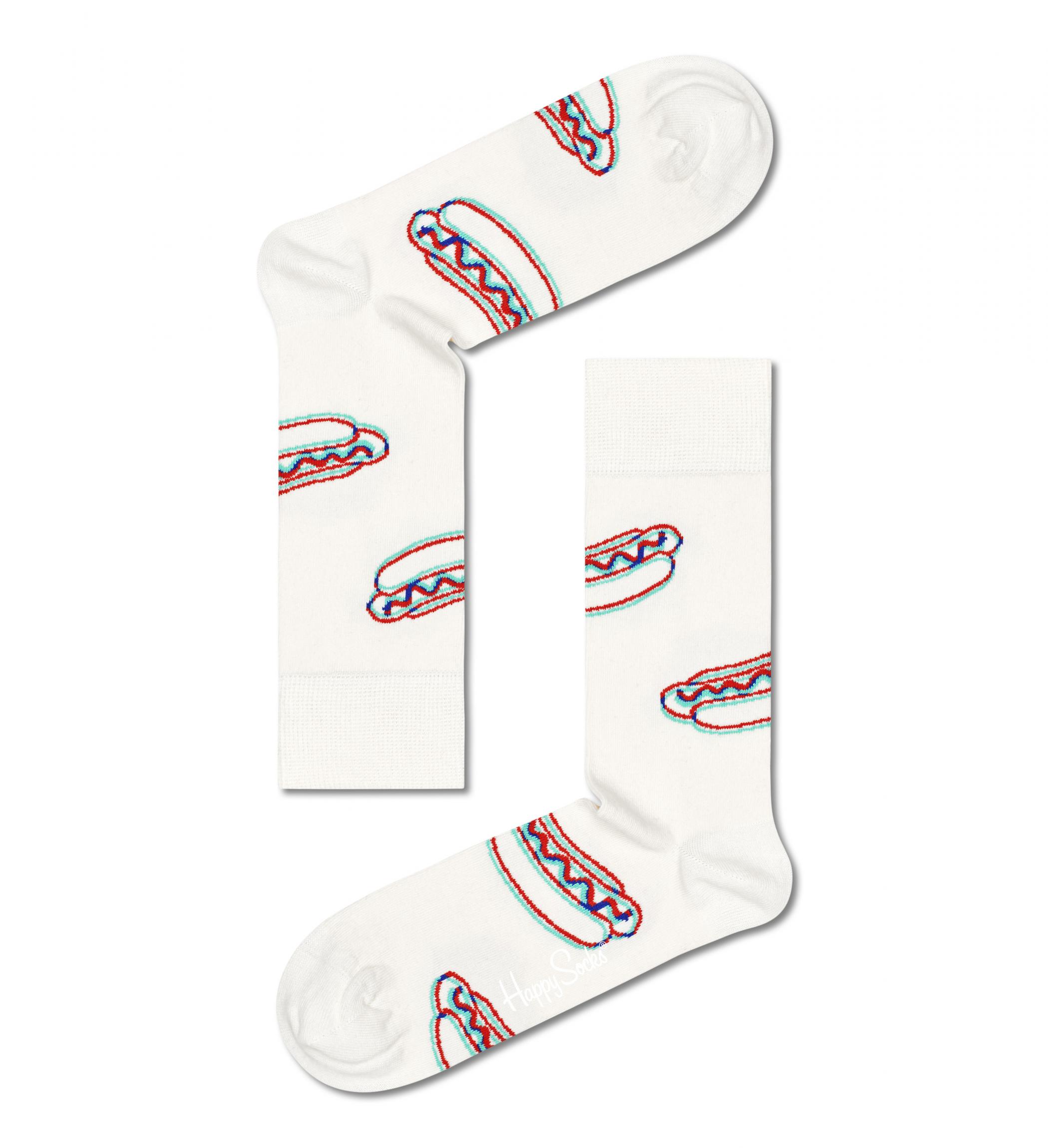 Bílé ponožky Happy Socks, vzor Hot Dog