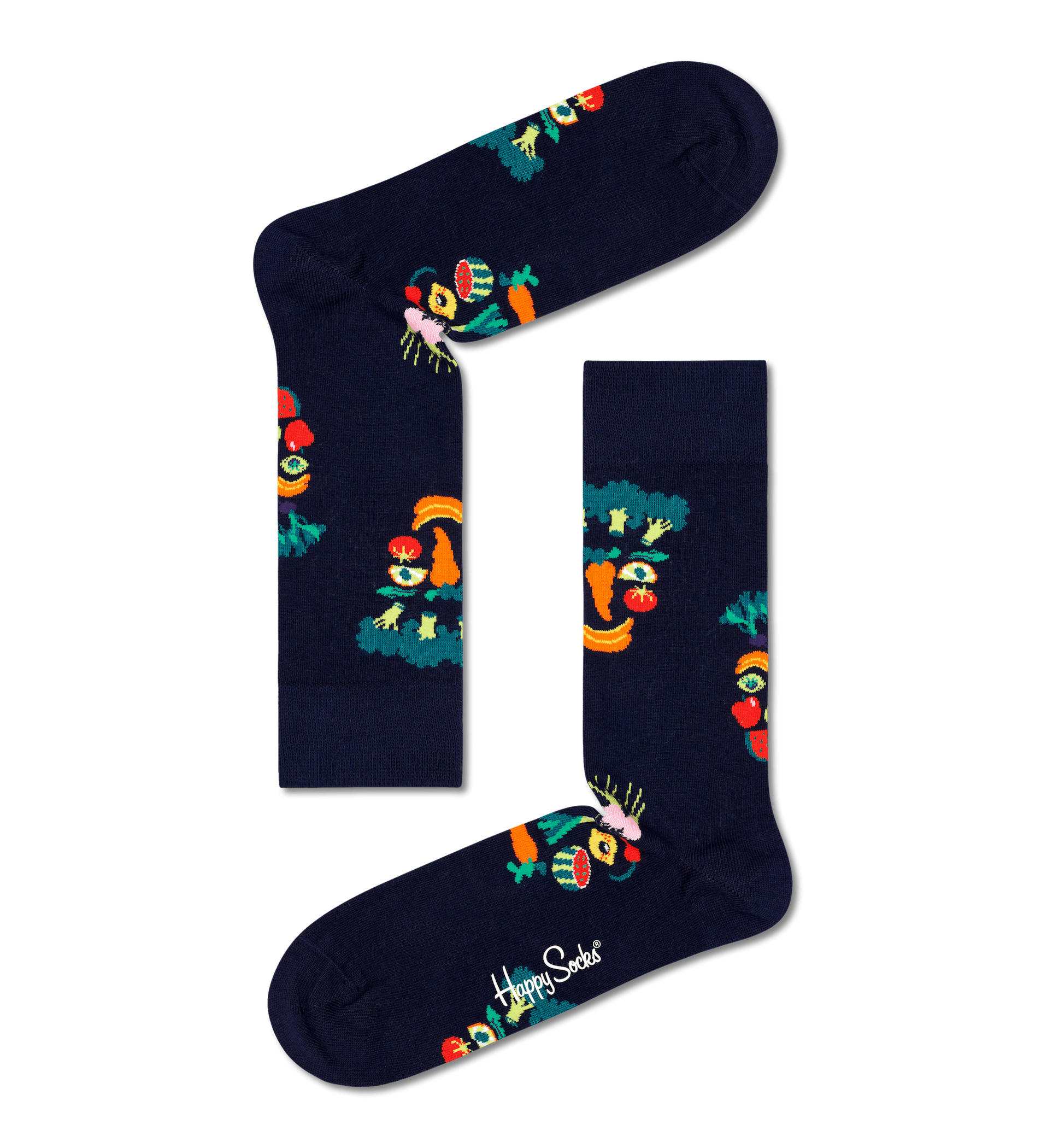 Modré ponožky Happy Socks s obličejem z ovoce a zeleniny, vzor Healthy Glow