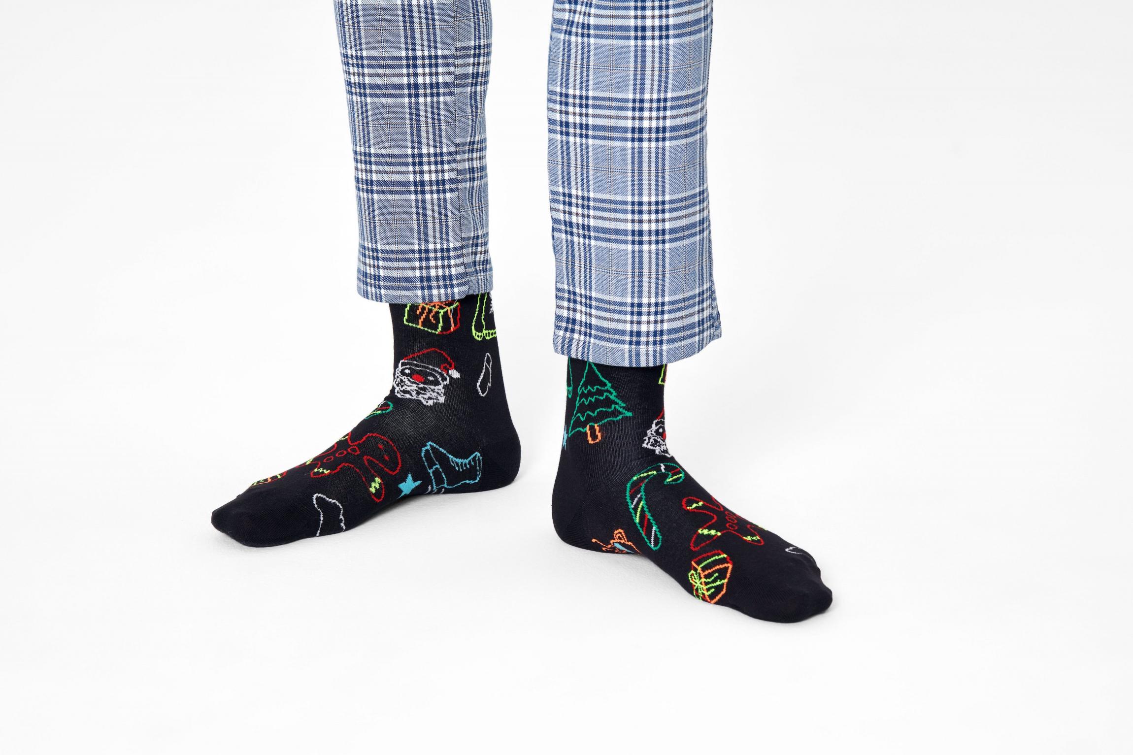 Černé ponožky Happy Socks s vánočními symboly, vzor Ho Ho Ho